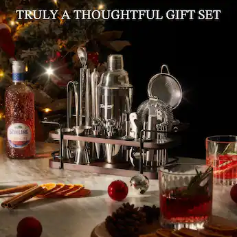 KITESSENSU Cocktail Shaker Set Bartender Kit with Stand | Complete 24 Piece Bar Set Cocktail Kit with All Bar Accessories sliver