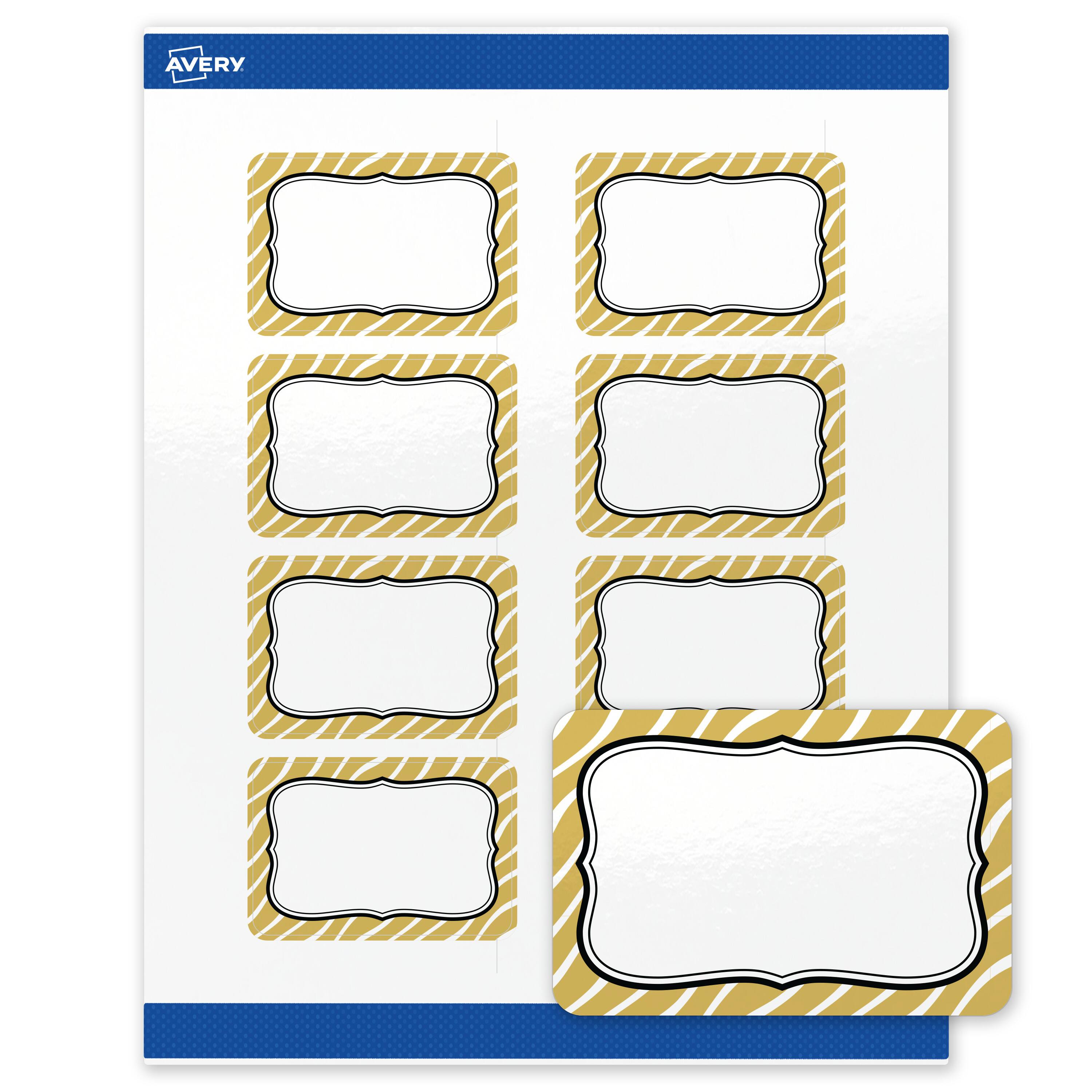 Front. Avery - Avery Labels, 2" x 3", Glossy White, Metallic Gold Zebra Pattern - White.