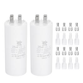 Unique Bargains - 2pcs 25uF CBB60 Run Capacitor, AC 450V 4 Pin Double Insert with Sheath Spring for Motor Start - White