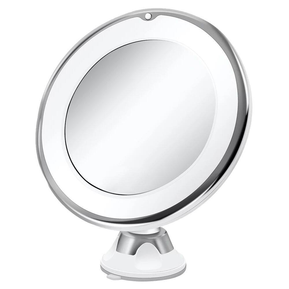 MOVSSOU - 10x Magnifying Mirror Lighted 360 Rotation with Suction Cup - White