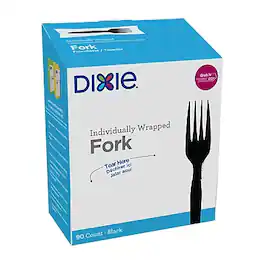 Dixie - Grab 'N Go Individually Wrapped Medium-Weight Fork, Dispenser Box, 90/Pack (FM5W540) - Black