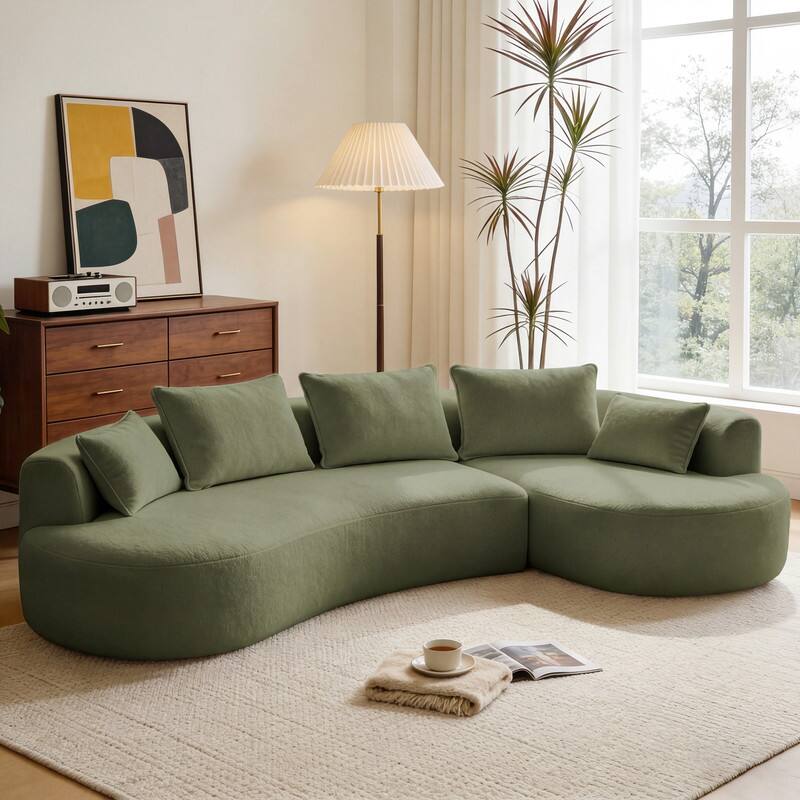 Angle. Dyonery - 122" Curved Modular Sectional Sofa for Living Room,Modern Oversized Cloud Couch,4-Seater Extra Deep Seat Sofa. - Green.