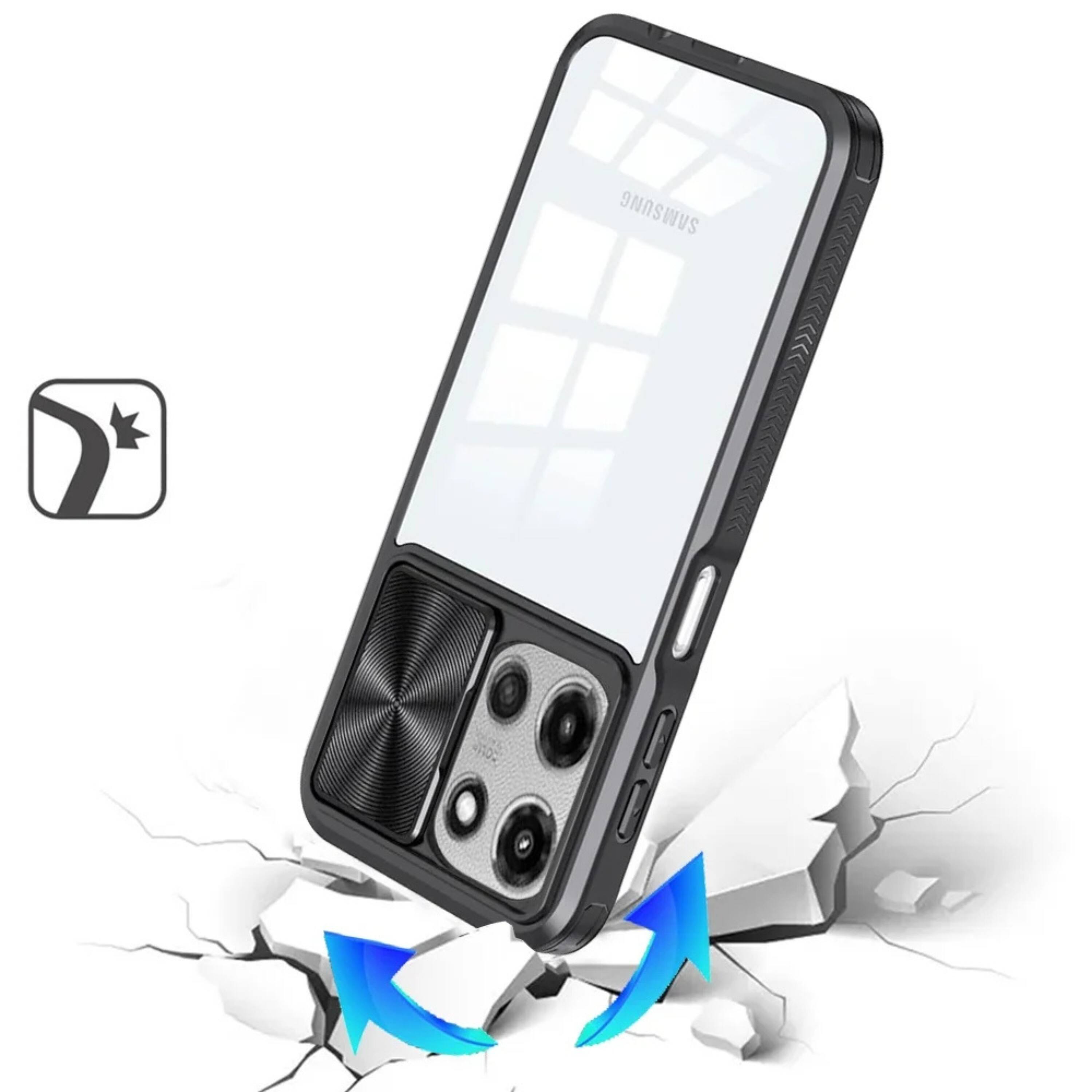 Left. Kitcheniva - Crystal Clear Shockproof Case For Moto G 2025 2026 G Play 2026 With Sliding Lens Cover Black - A2626.
