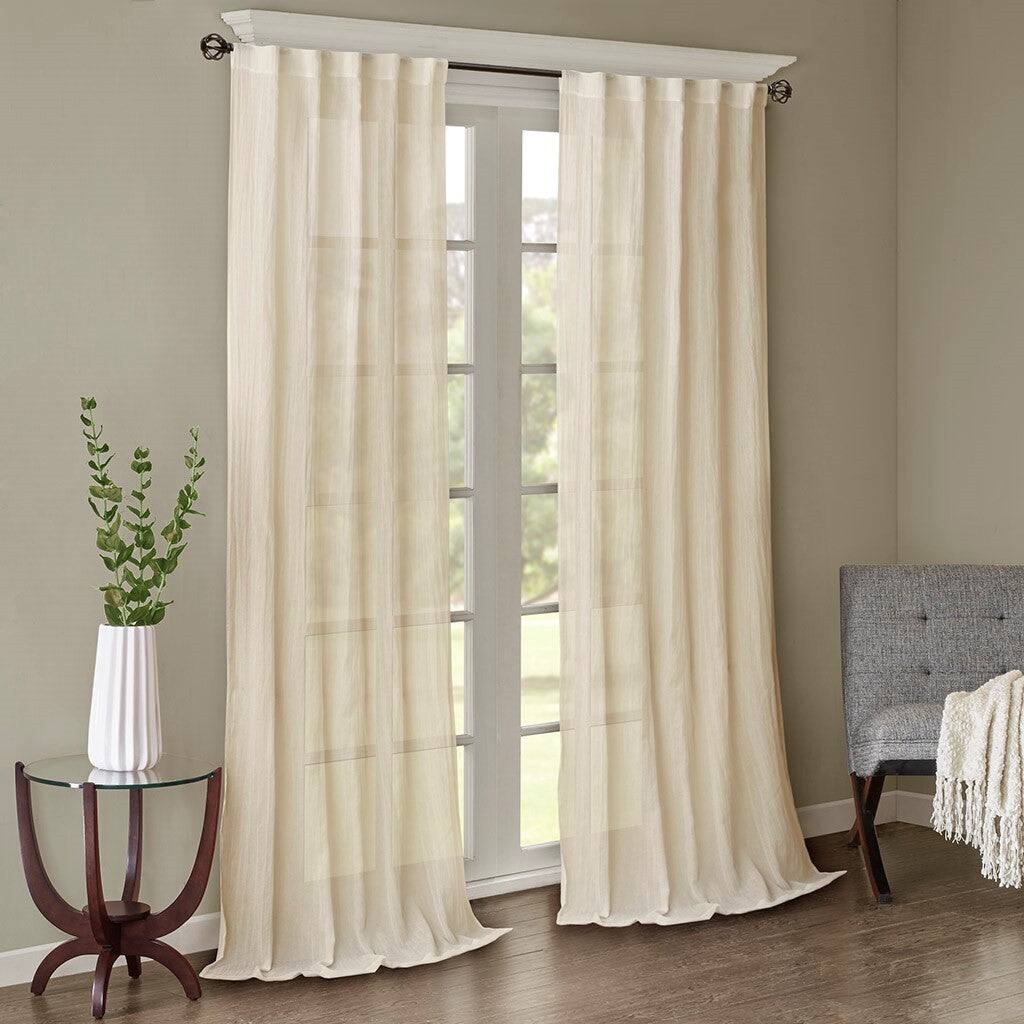 Angle. BreeBe - Solid Crushed Curtain Panel Pair(2 Pcs Window Panels) - Cream.