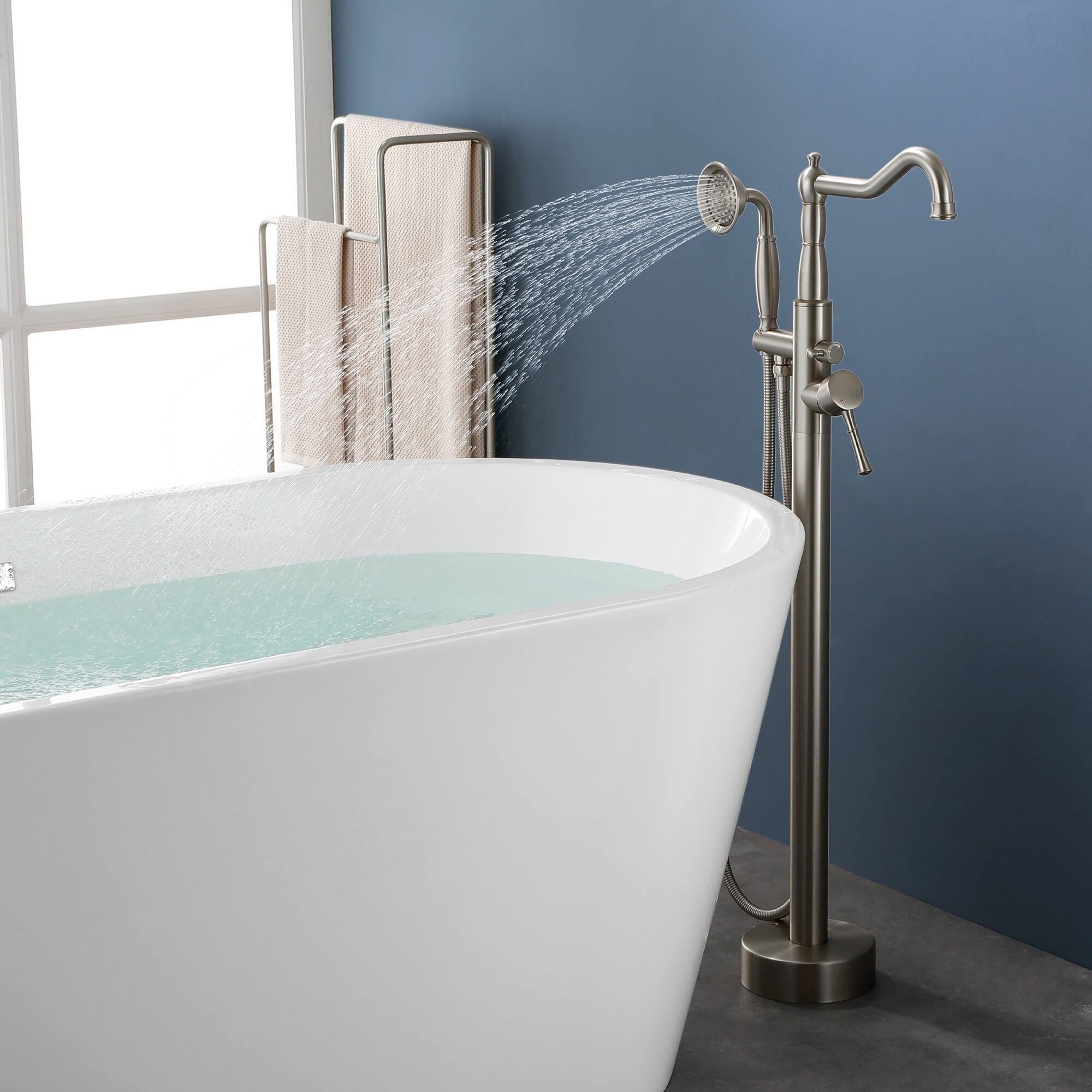 Alt View 2. Boyel Living - Brushed Nickel Freestanding Tub Faucet Solid Brass 4.3GPM Spout 1.8GPM Handheld 360° Swivel cUPC - Brushed Nickel.