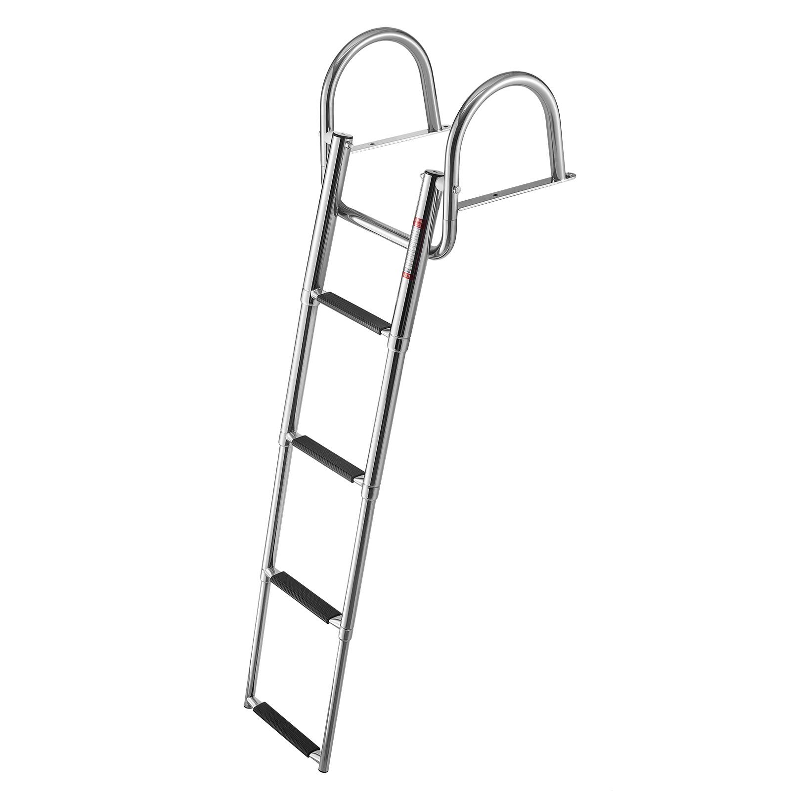 Alt View 5. VEVOR - Boat Ladder, 4 Steps, Stainless Steel Telescoping Folding Swim Deck Ladder for Rear Entry Inboard, 600 lbs Capacity - Silver.