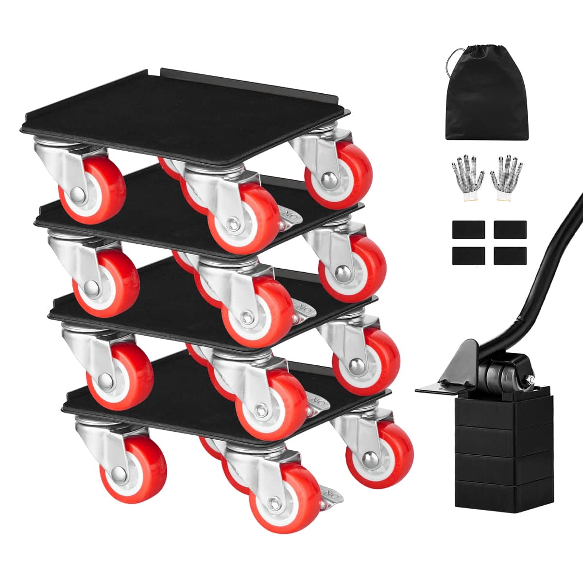 Ropilly - Heavy Duty Furniture Dolly, Furniture Mover with 5 Wheels, Carbon Steel Base with Brakes - Black