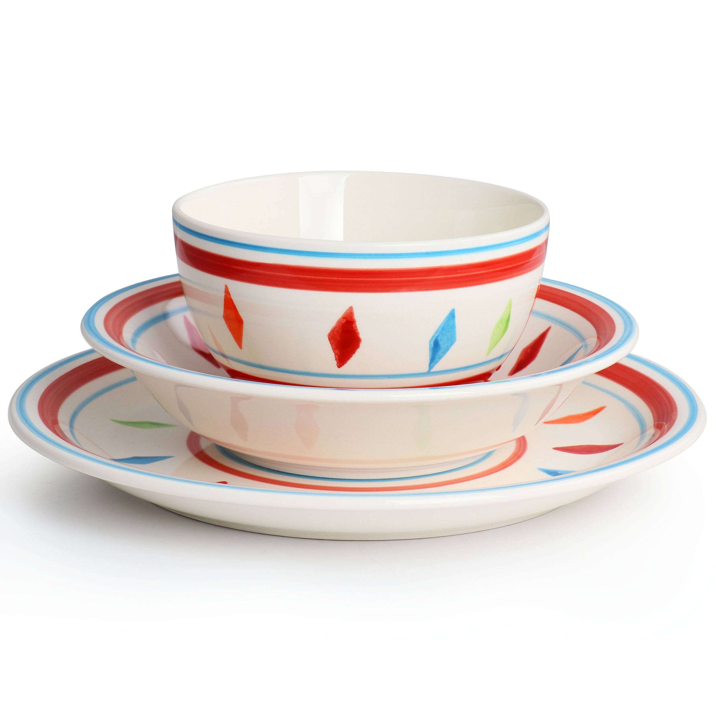 Alt View 1. Gibson - Gibson Home Heidy 12 Piece Hand Painted Durastone Dinnerware Set in Red - Red.