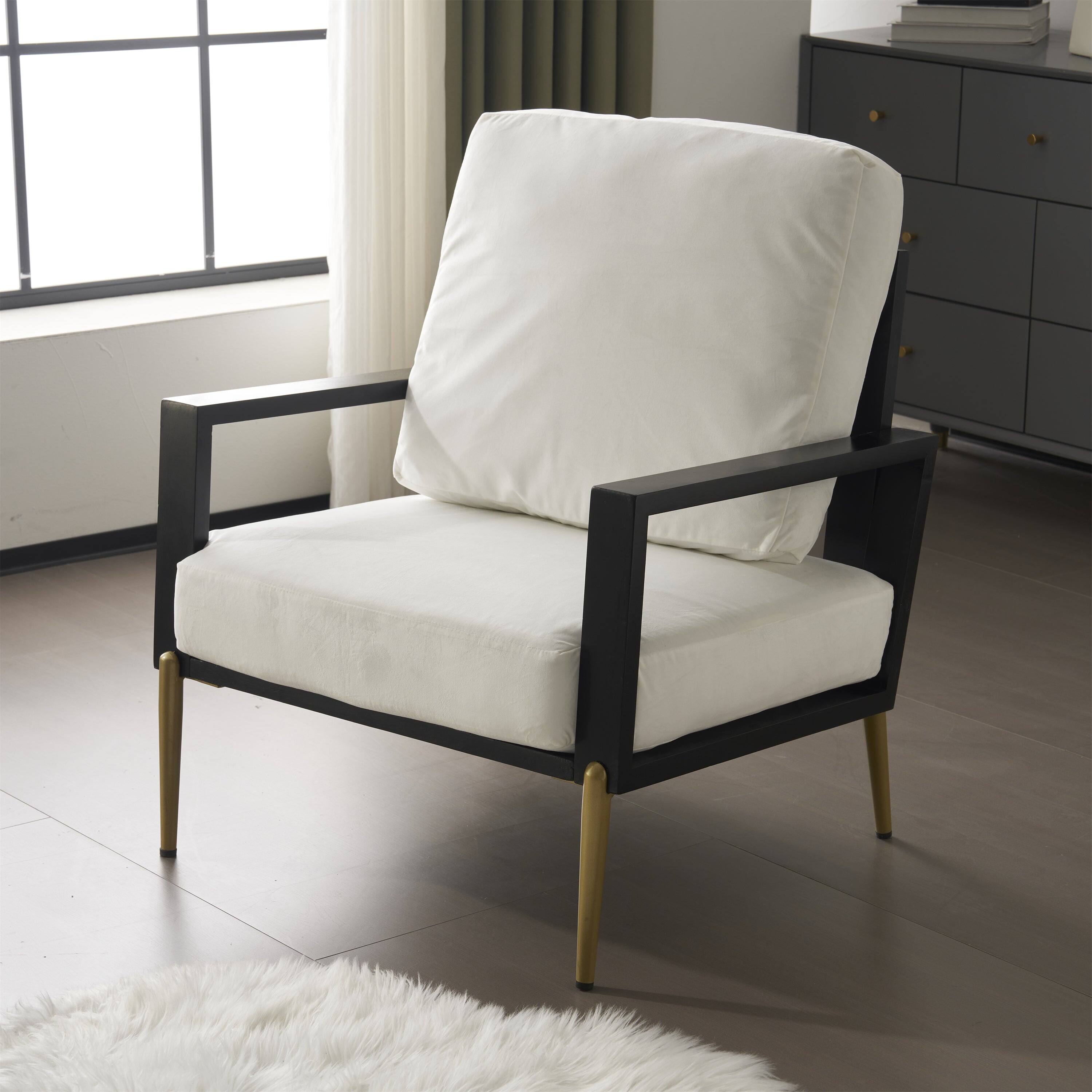 Alt View 1. Boyel Living - White Modern Rubberwood Frame Low Back White Upholstered Accent Armchair with Gold Metal Legs and Pillow Back - White.