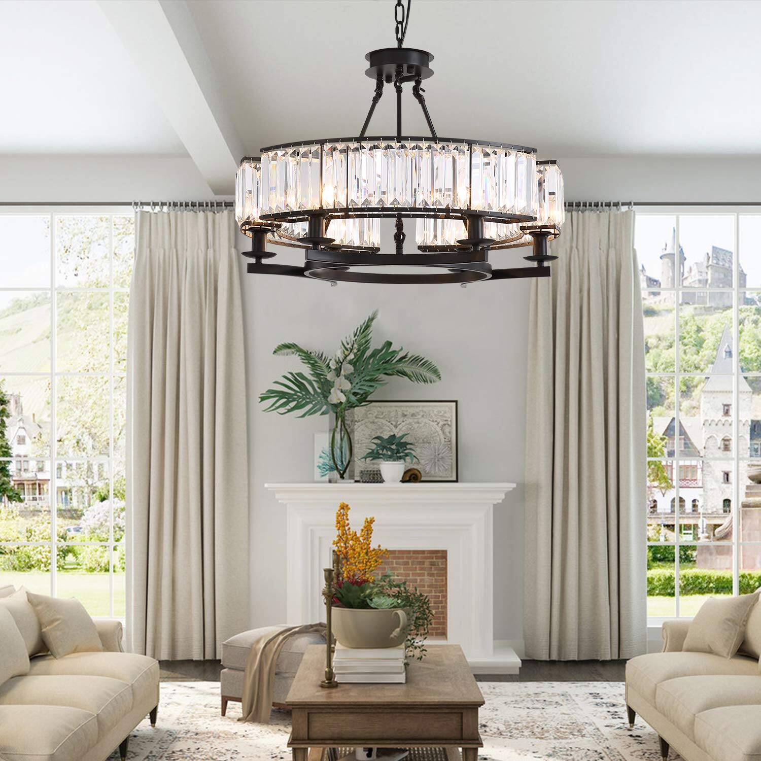 Angle. Siljoy - Modern Black Farmhouse Round Chandeliers for Dining Room Living Room Kitchen Island Foyer Entryway - Black.