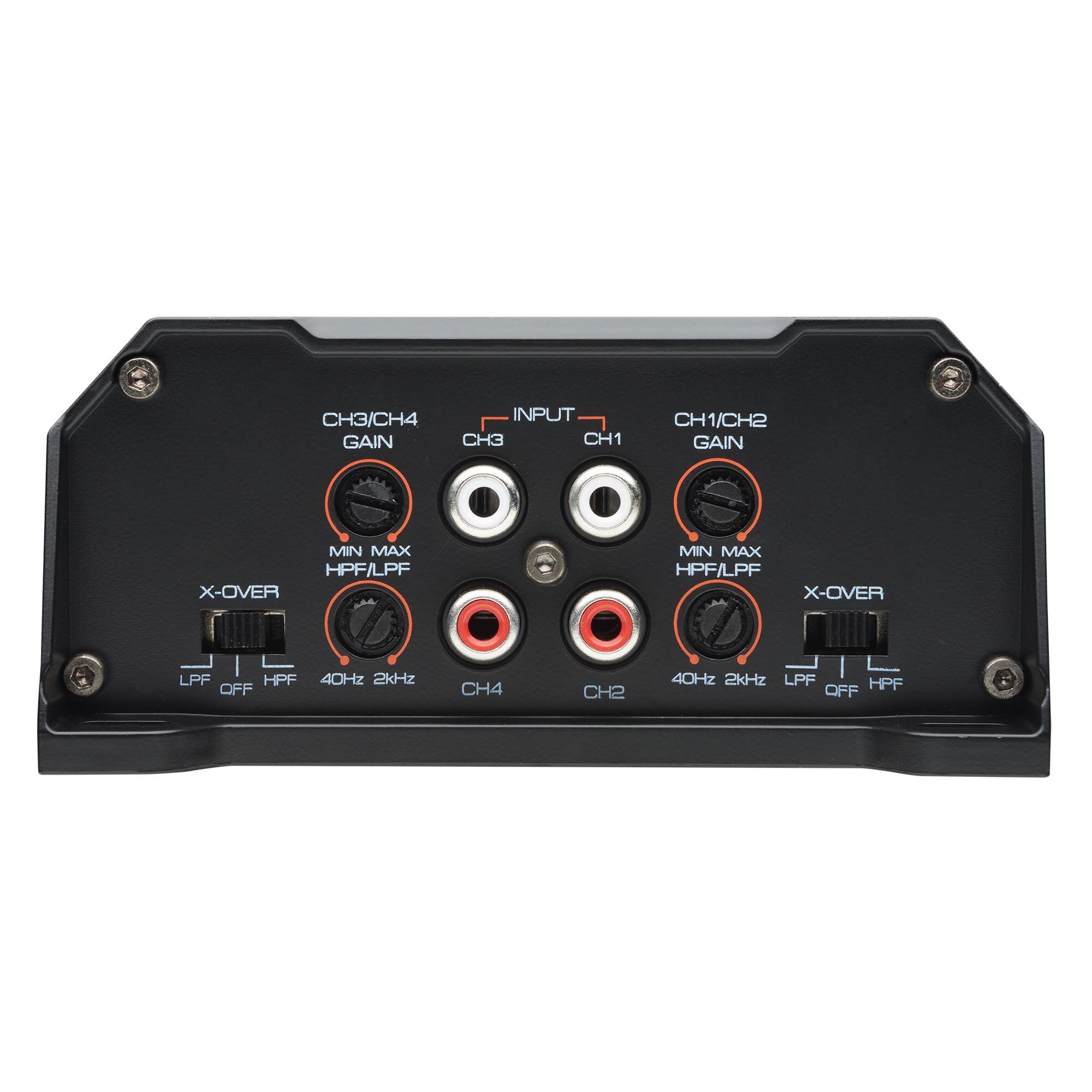 CH3/CH4 GAIN  
CH3  
INPUT  
CH1  
CH1/CH2 GAIN  
CH2  

MIN MAX  
HPF/LPF  
X-OVER  
LPF OFF 40Hz 2kHz  
CH4  

MIN MAX  
HPF/LPF  
X-OVER  
LPF OFF 40Hz 2kHz