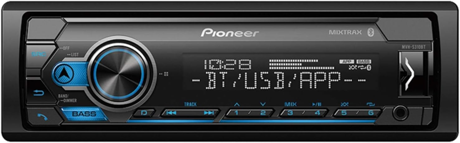 Pioneer MIXTRAX  
MIXH-S310BT  

10:28  
BT/USB/APP  

SRC  
LIST  
BAND/DIMMER  
BASS  

TRACK  
MIX  

1 2 3 4 5 6