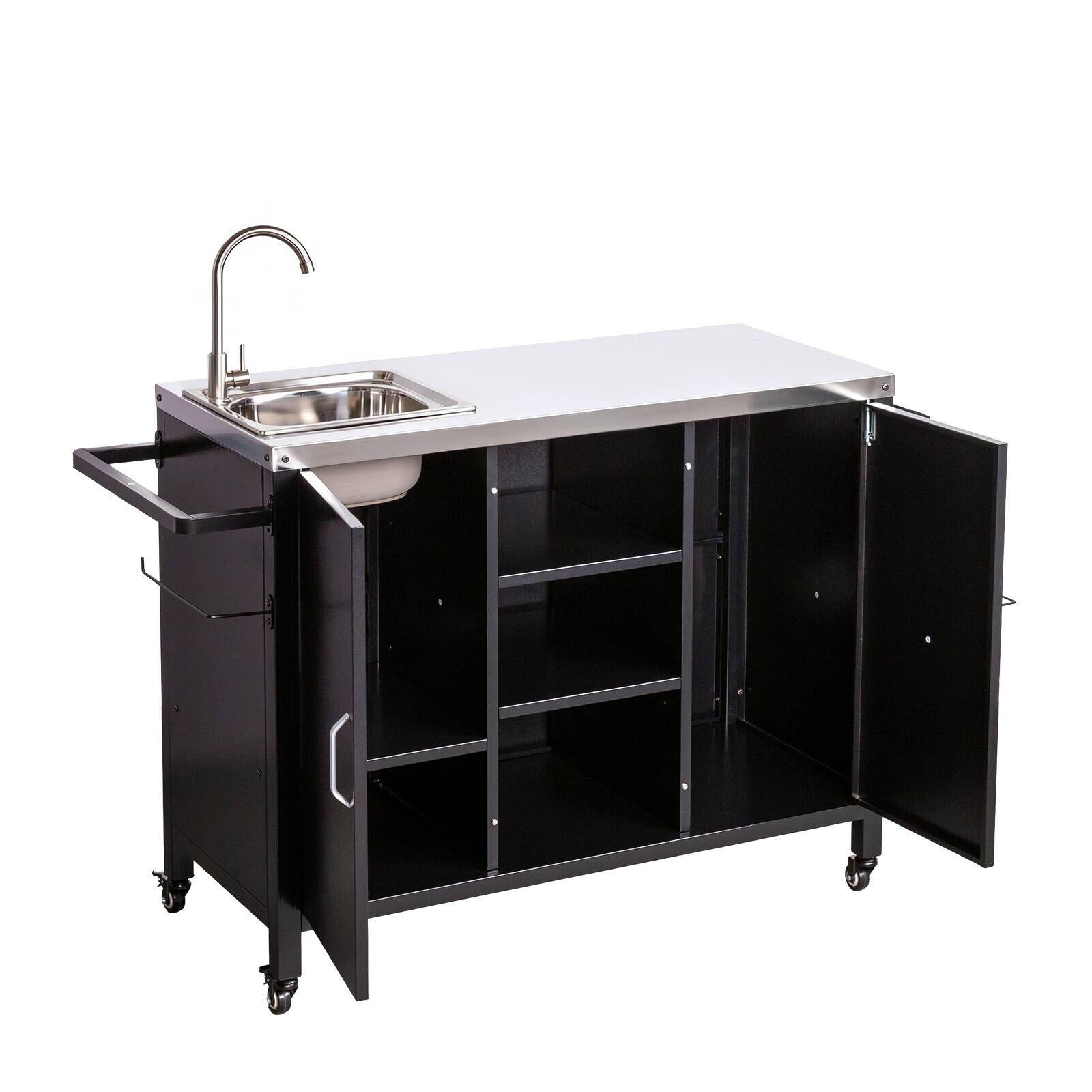 Alt View 1. Winado - Rolling Grill Cart Movable Table with Wheel, Cabinet, Sink, Handle for Kitchen Island Outdoor Grill Camping Picnic Party - Black.