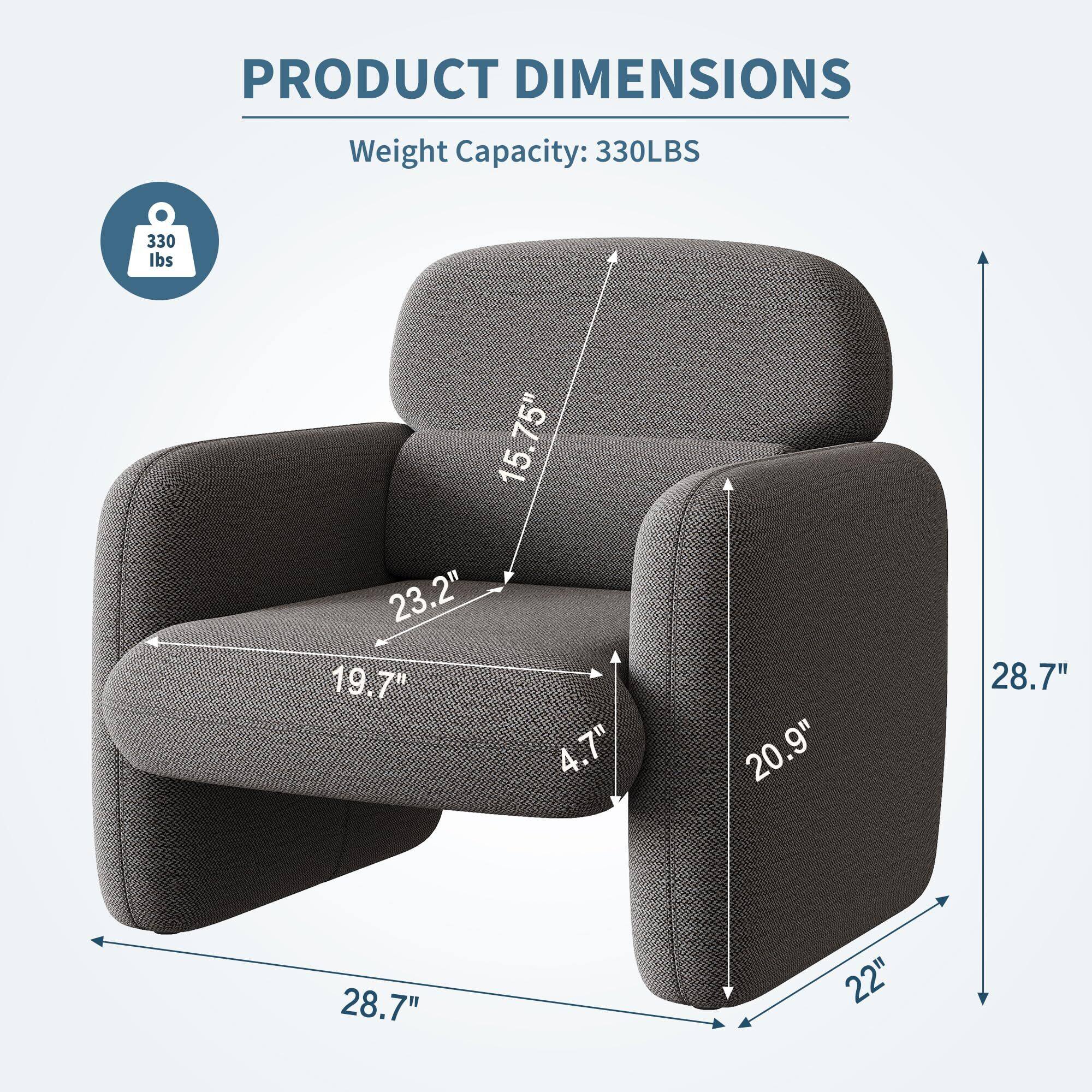 PRODUCT DIMENSIONS  
Weight Capacity: 330LBS  
330 lbs  

15.75"  
23.2"  
19.7"  
4.7"  
20.9"  
28.7"  
28.7"  
22"