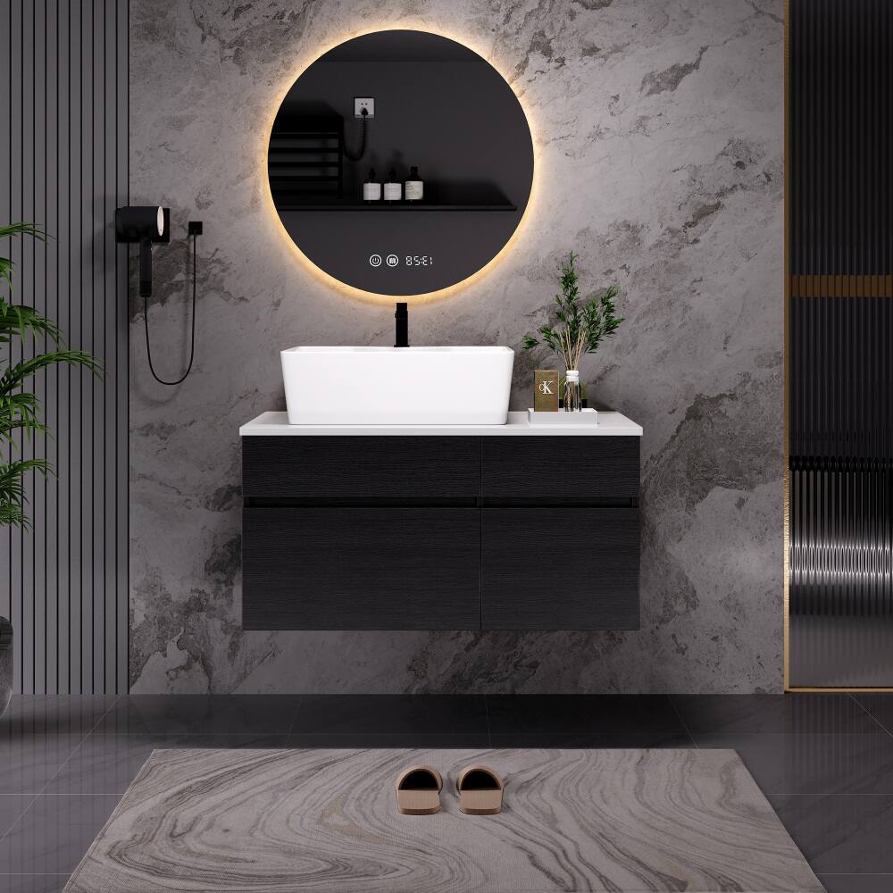 JUJABU - 31.5 In. Floating Bathroom Vanity with Ceramic Sink - Black