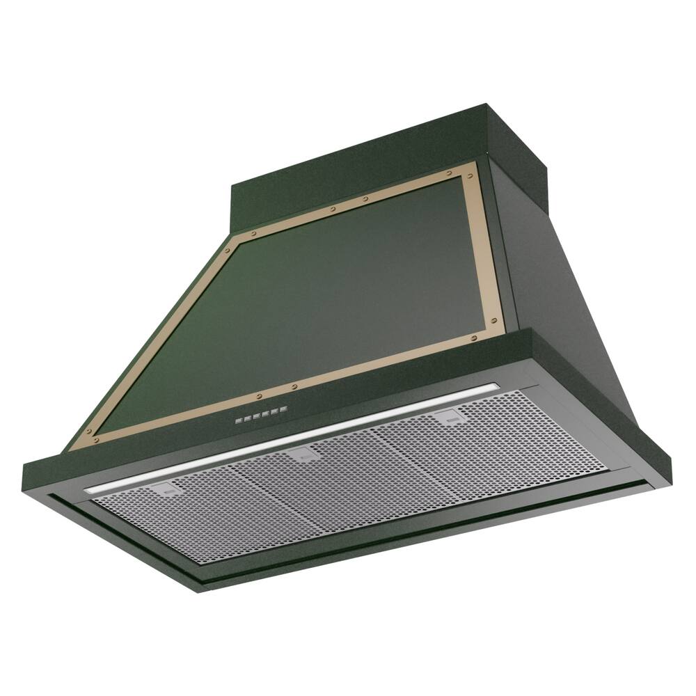 Alt View 2. ILVE - ILVE Nostalgie II Series 36 in. Noblesse Wall Mount Range Hood with 600 CFM (Brass Trim) - Emerald Green.