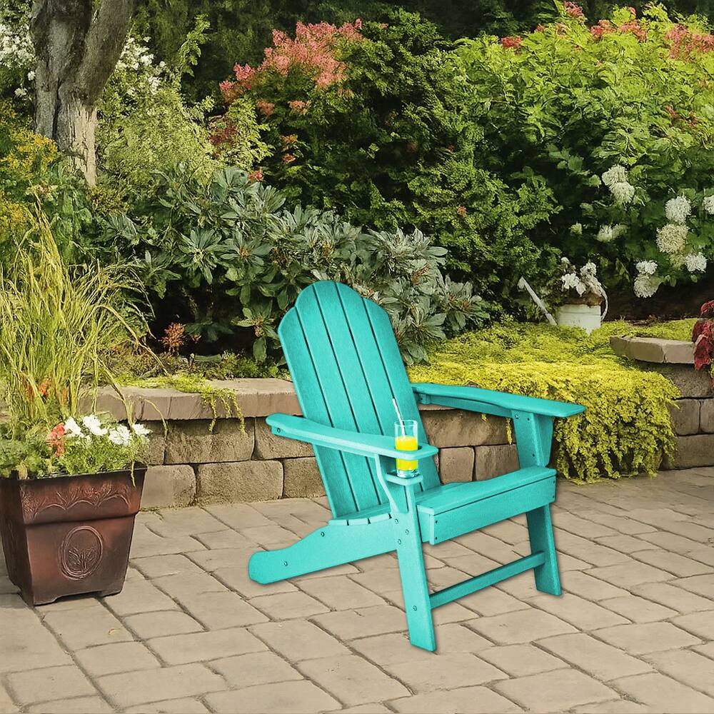 Front. Hivvago - Adirondack Chair with Integrated Cup Holder for Garden or Porch Use - Turquoise.