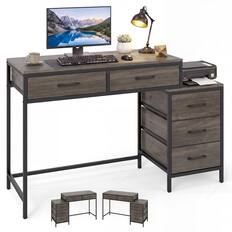Front. Costway - Costway Computer Desk with 5 Drawers, 51 Inch Home Office Desk with Reversible Drawers - Oak.