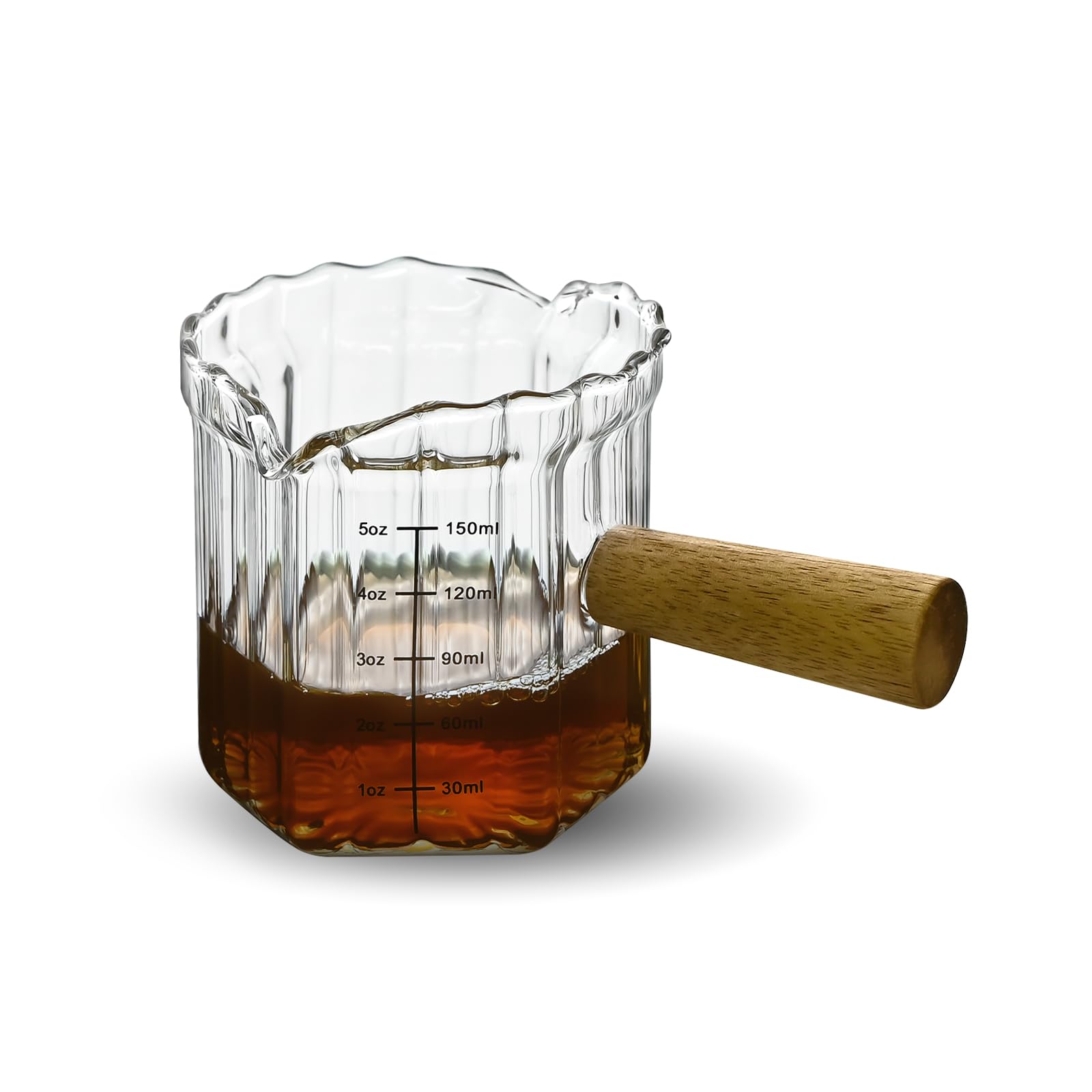 Dapper Styles Glass Measuring Cup Espresso Shot With Wood Handle Single ...