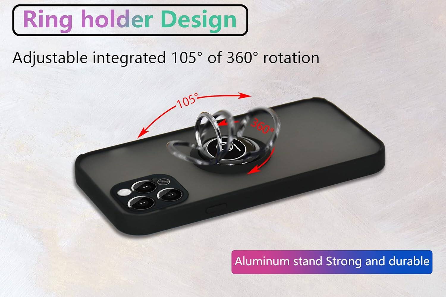 Ring holder Design, Adjustable integrated 105° of 360° rotation, Aluminum stand Strong and durable