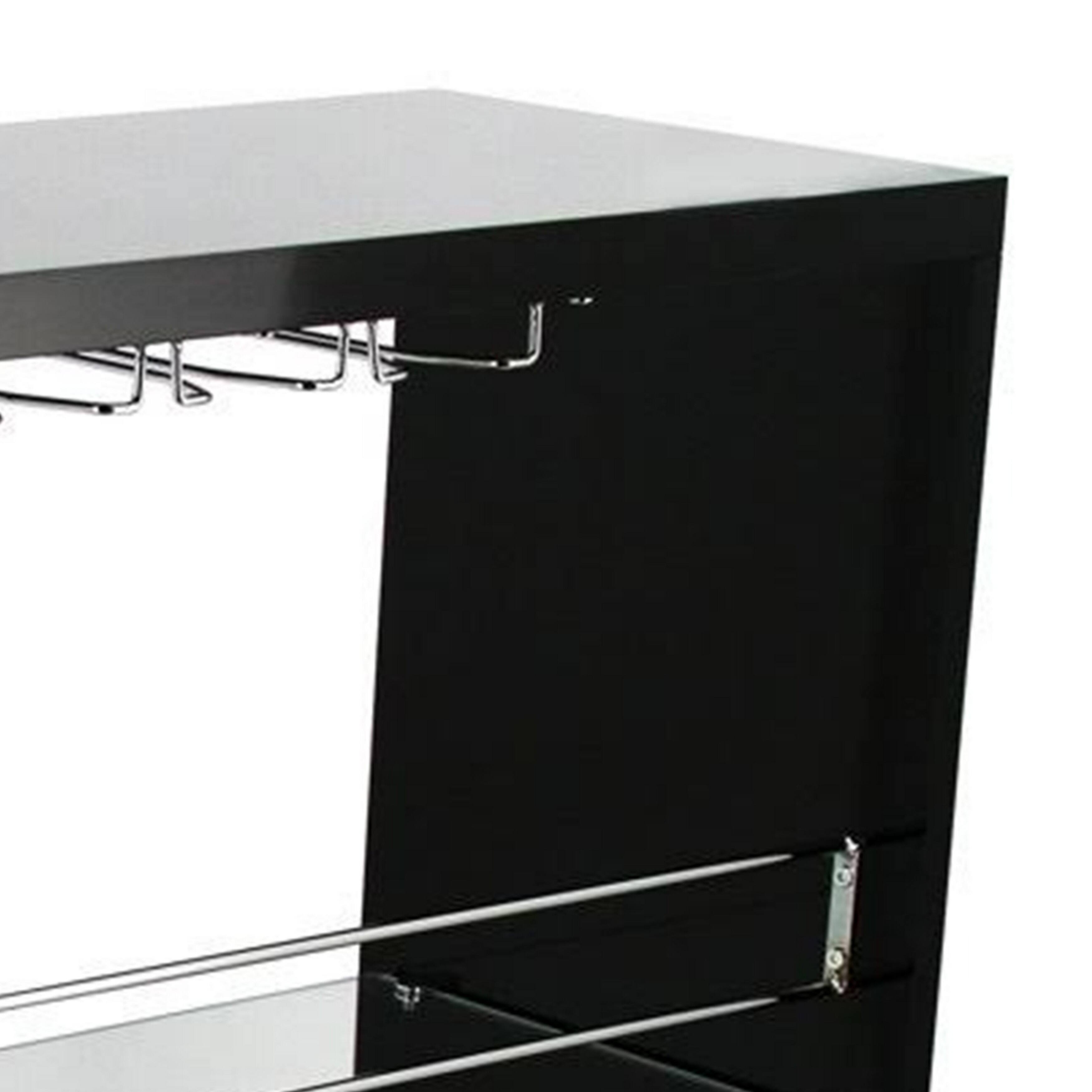 Alt View 1. Manhattan Lane - Zaina 42 Inch Modern Bar Table, 3 Shelves, Tempered Glass, Black, Chrome - Black, Chrome.