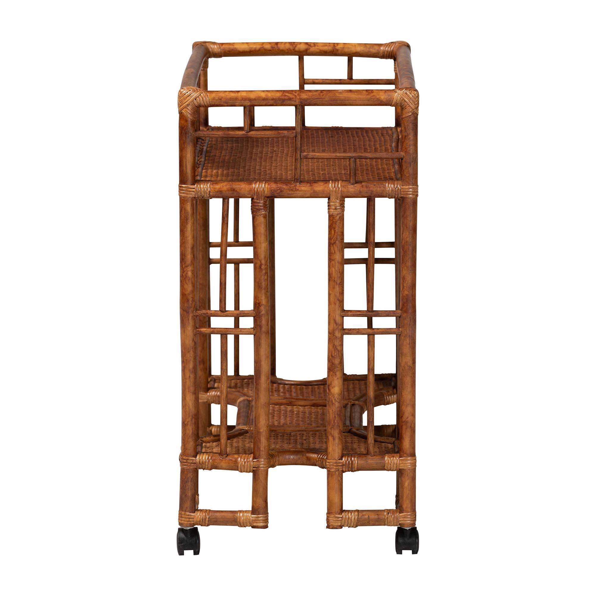 Left. bali & pari - bali & pari Tahlia Marbled Tortoise Rattan Kitchen Cart with Open Shelf - Marbled Tortoise Brown.
