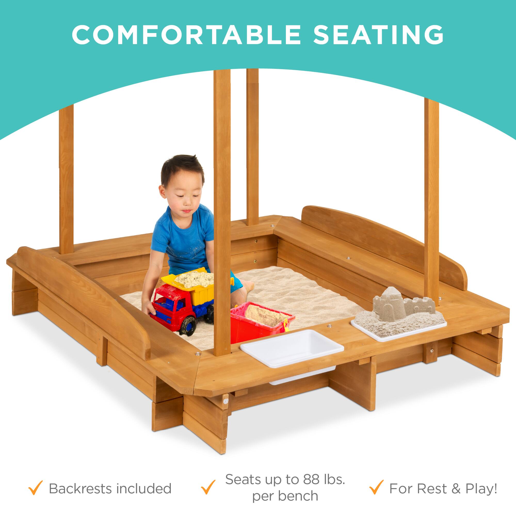 **COMFORTABLE SEATING**

- Backrests included
- Seats up to 88 lbs. per bench
- For Rest & Play!