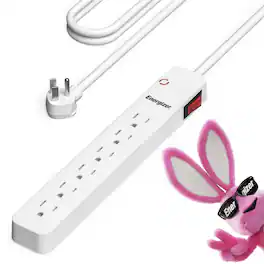 Energizer - 3ft Surge Protector Power Strip – 6 AC Outlets, 300 Joules, Multi Plug Extender with Lighted On/Off Switch - White