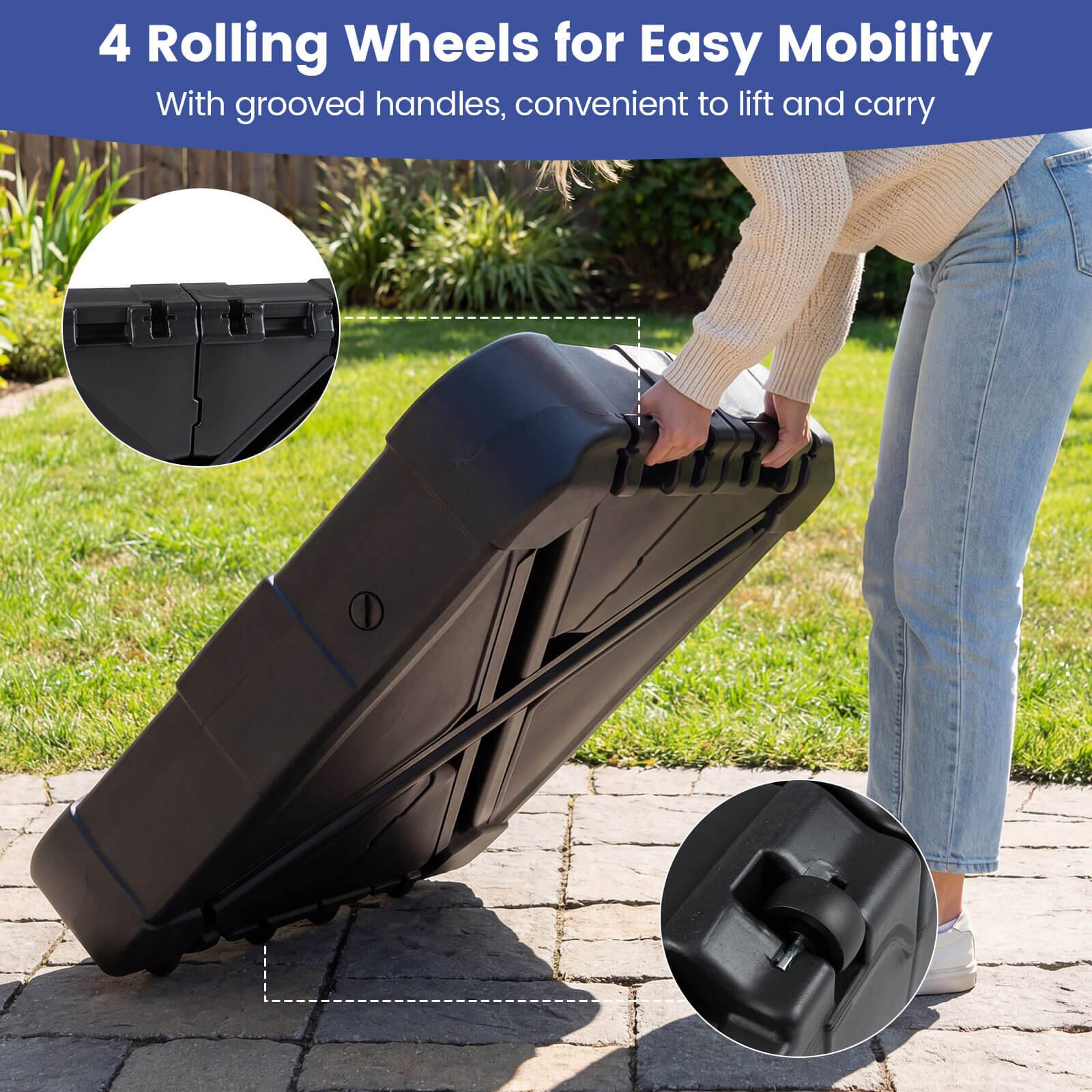 4 Rolling Wheels for Easy Mobility  
With grooved handles, convenient to lift and carry