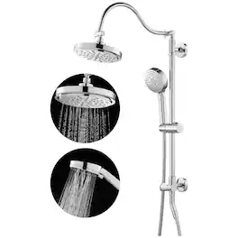 Dazzed Corner - Height Adjustable 7" Rain Shower & 5-Setting Handheld with Slide Bar - Chrome