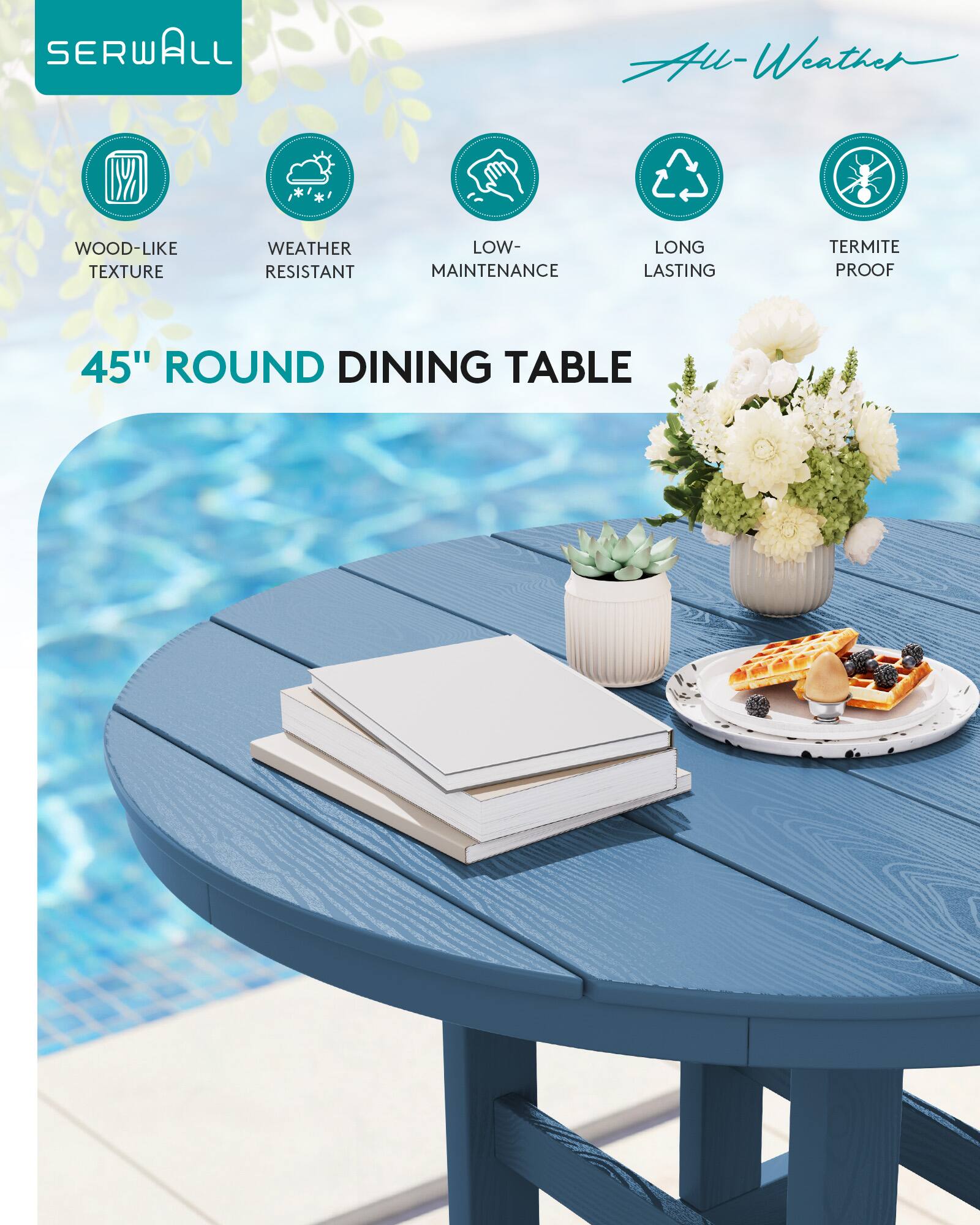 Adirondack Rounds SERWALL 5 Piece Patio Dining Sets, HDPE 45