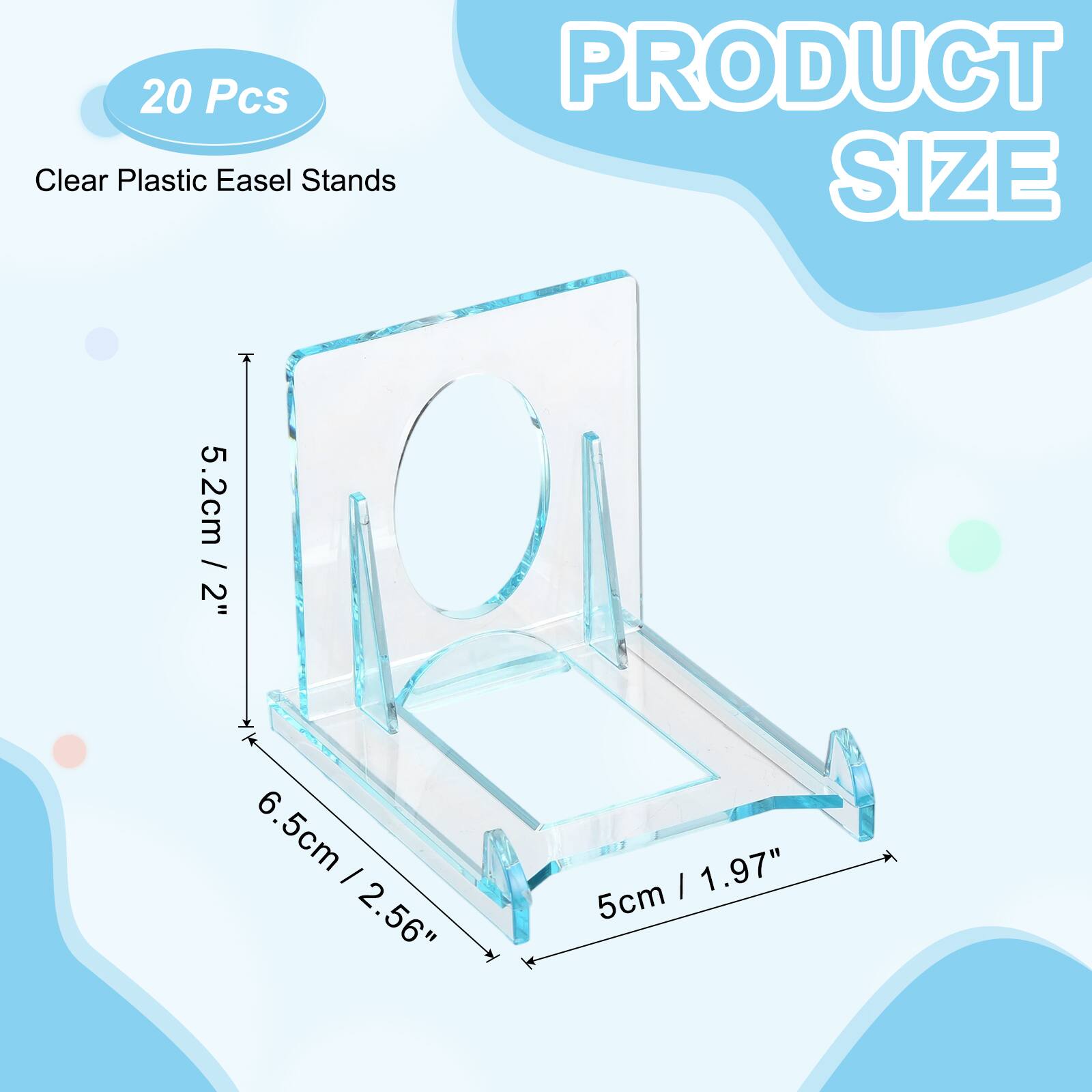 20 Pcs Clear Plastic Easel Stands

PRODUCT SIZE

5.2cm / 2"  
6.5cm / 2.56"  
5cm / 1.97"