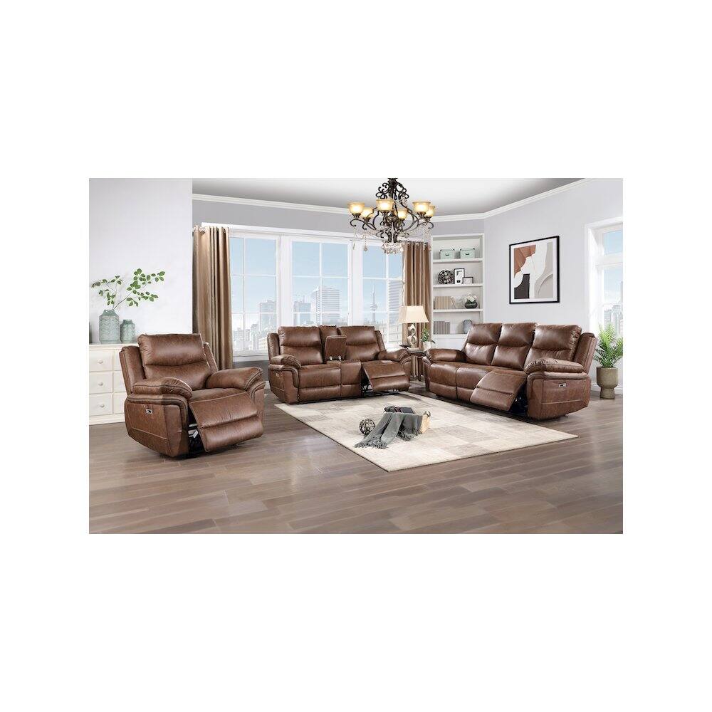 Alt View 4. New Classic Furniture - Ryland Glider Recliner W/Pwr Fr- Brown - Brown.