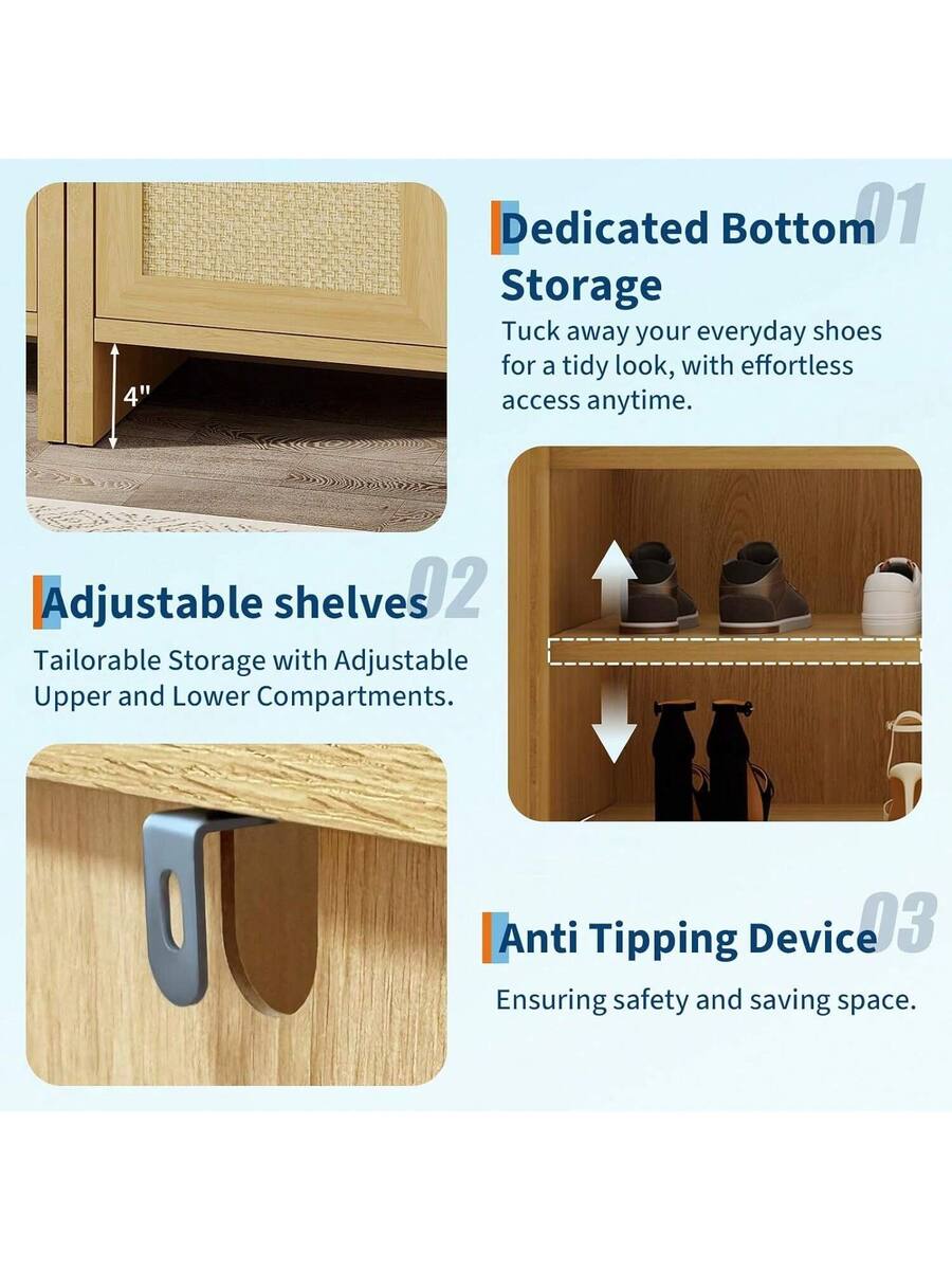 GARVEE Home Rattan Shoe Storage Cabinet Farmhouse Freestanding Wood ...