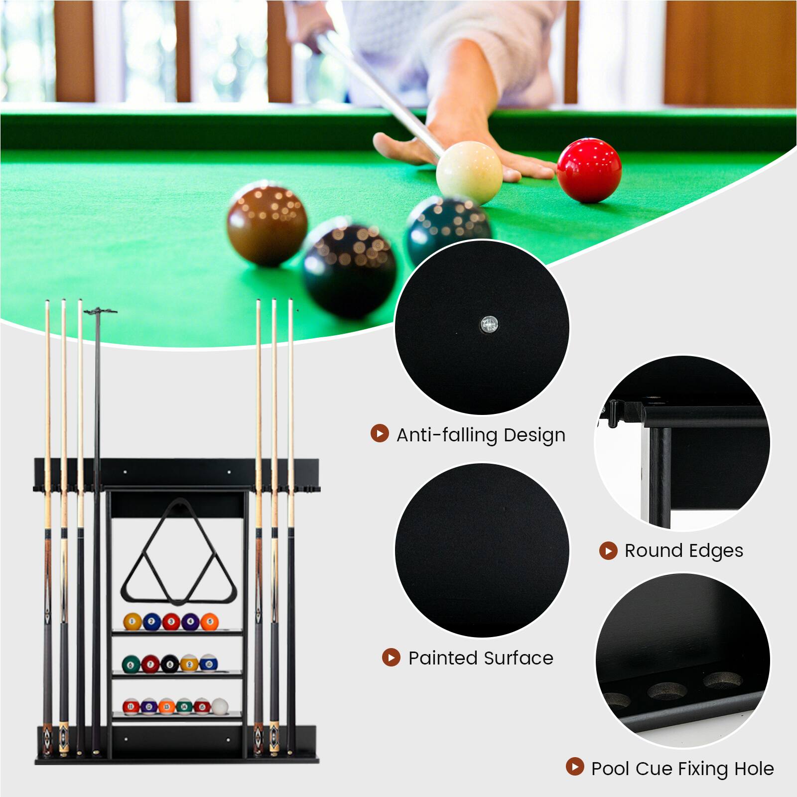 thumbnail image 2 of 3 Hole Cue Rest Naissgo Pool Cue Holder - 3-Hole Cue Stick Rest For Table Edge Mounting Billiards Accessories 2 of 13