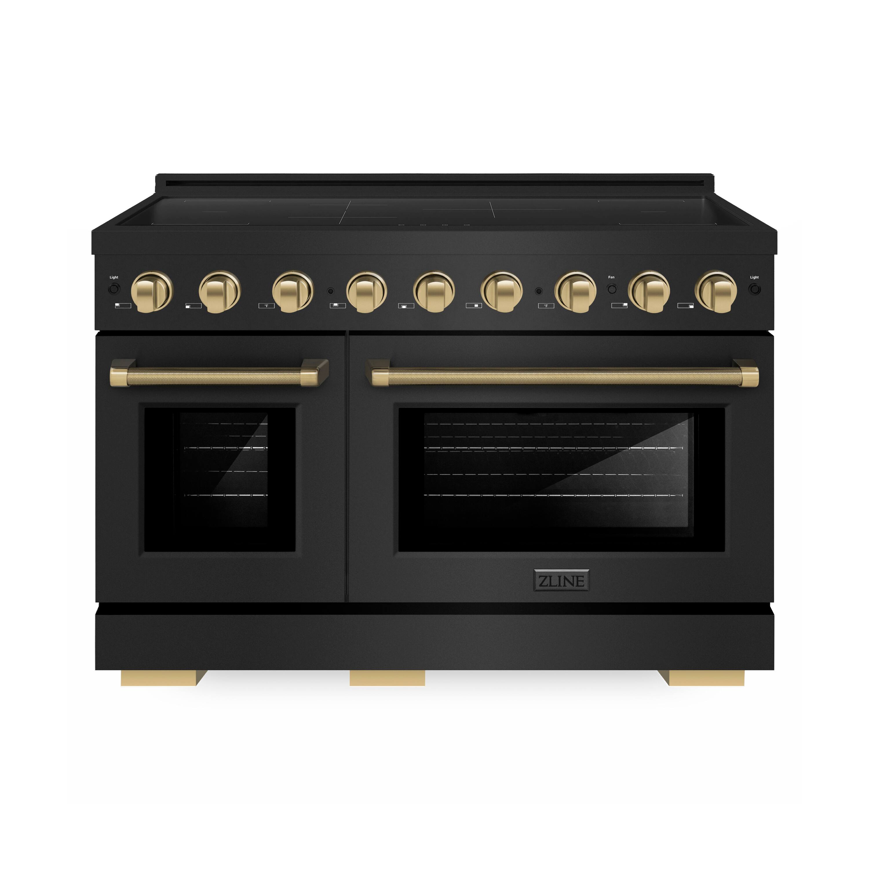 Front. ZLINE - Autograph 48 in. 6.7 cu. ft. Paramount Freestanding Induction Range in Black Stainless Steel with Bronze Helix Handles - Black Stainless Steel.