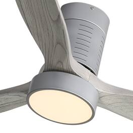 Sofucor - 52'' Flush Mount LED Ceiling Fan with Remote Indoor/Outdoor 3 Blade Solid Wood Ceiling Fans for Bedroom Patio Farmhouse - Silver-Grey Wood