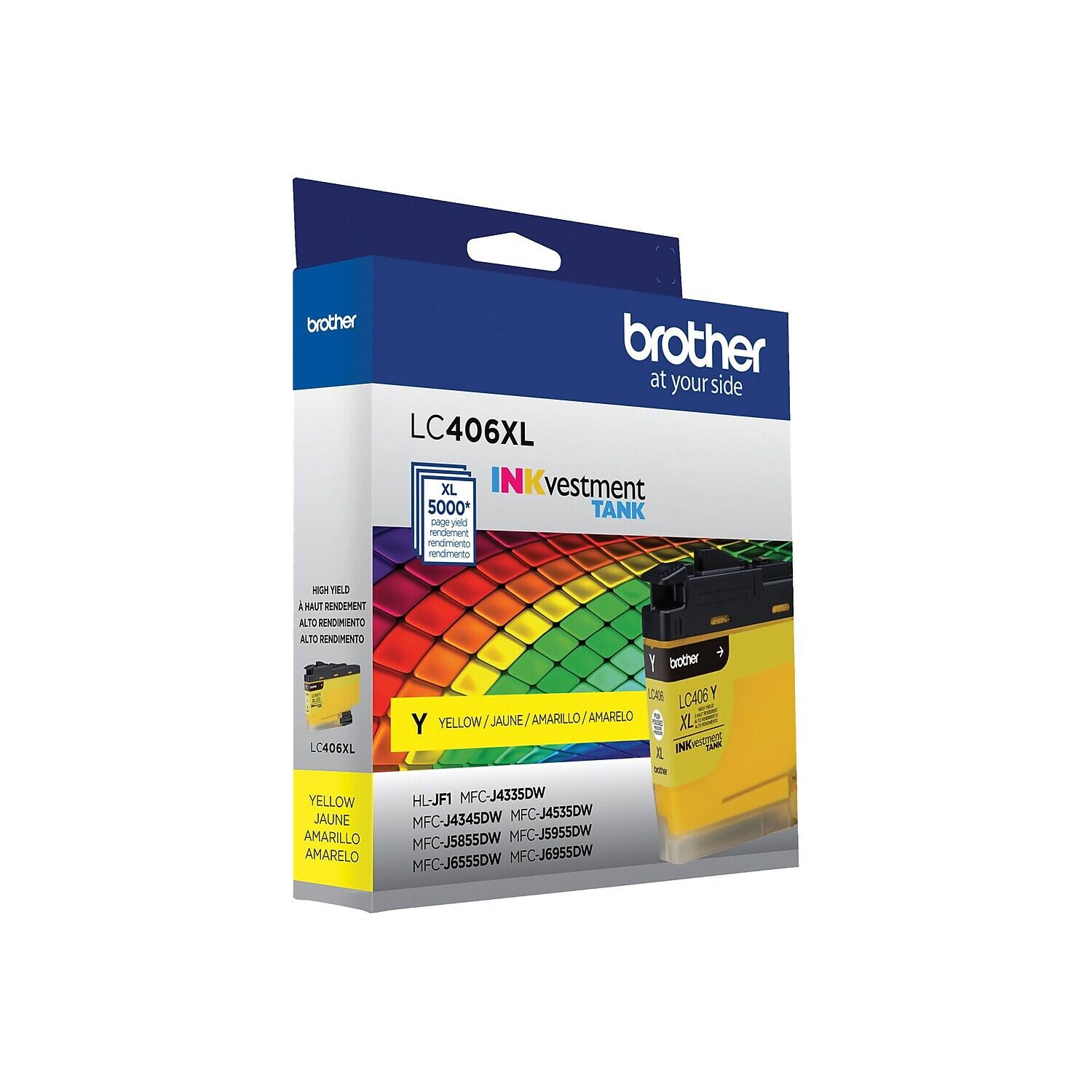 - Brother at your side
- LC406XL
- INKvestment TANK
- 5000 page yield
- High Yield
- A haut rendement
- Alto rendimiento
- Alto rendimento
- Yellow / Jaune / Amarillo / Amarelo
- LC406Y
- HLL-JF1 MFC-J4335DW MFC-J4345DW MFC-J4535DW MFC-J5855DW MFC-J5955DW MFC-J6555DW MFC-J6955DW