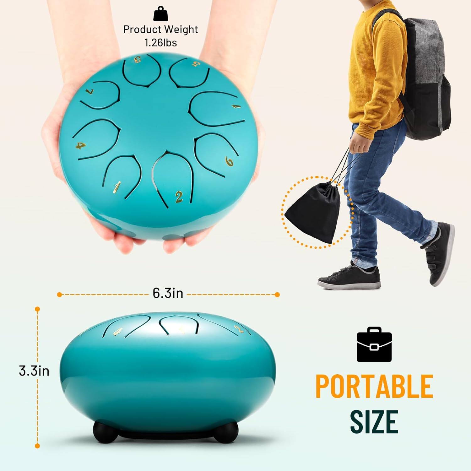 Product Weight: 1.26lbs  
6.3in x 3.3in  
PORTABLE SIZE