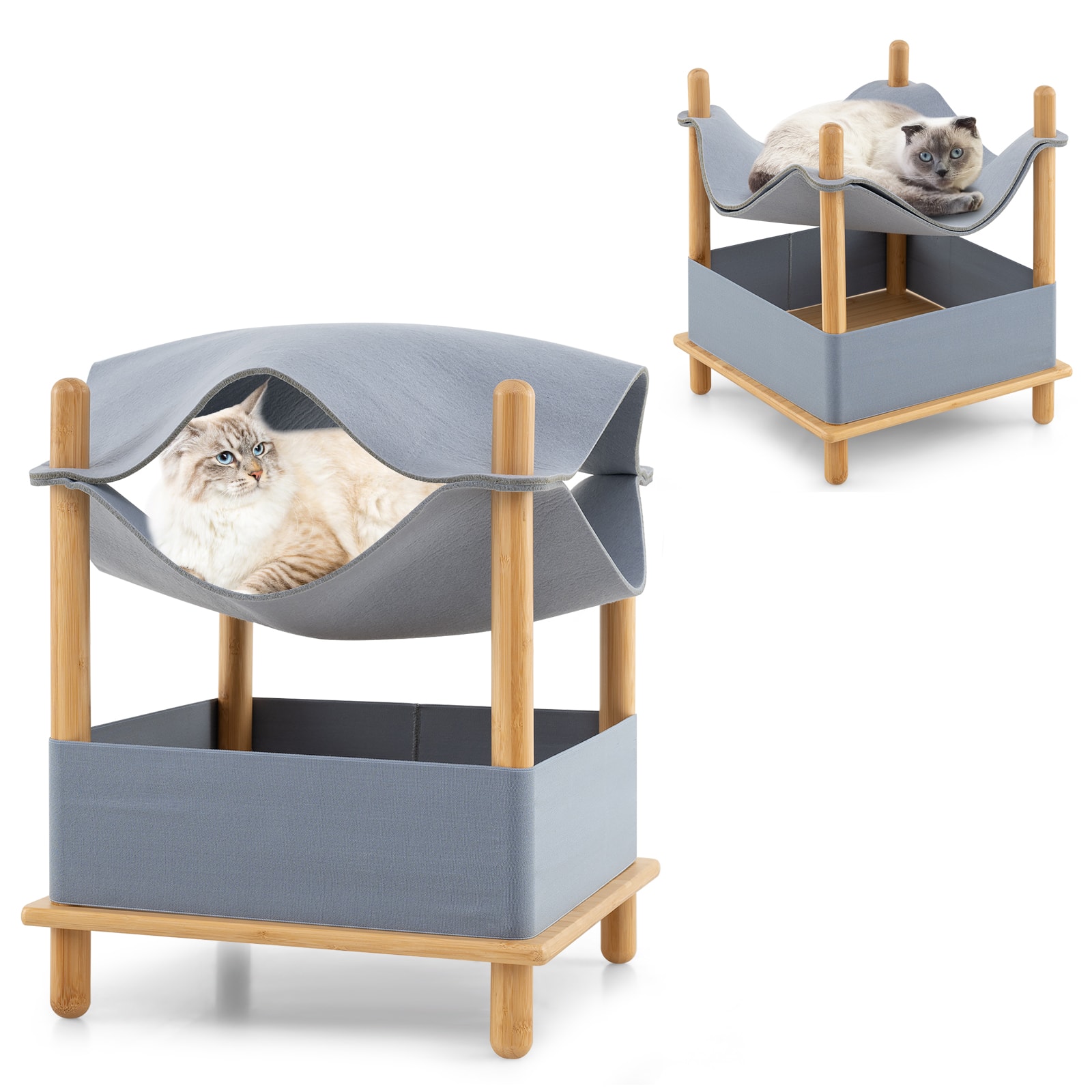 Gymax - 2-Tier Elevated Cat Bed Cat Tower w/ Dual-Layer Felt Fabric Top Condo Hammock - Natural, Gray price history on PriceWatchPro
