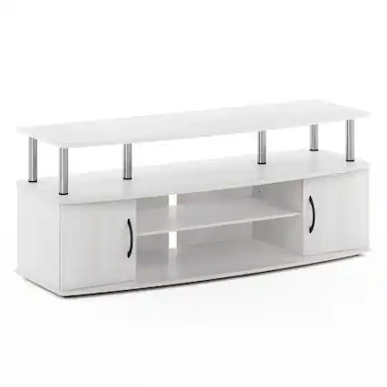 Front. Furinno - JAYA Large Entertainment Center Hold up to 55-IN TV, Stainless Steel Tubes - White Oak/Stainless Steel.