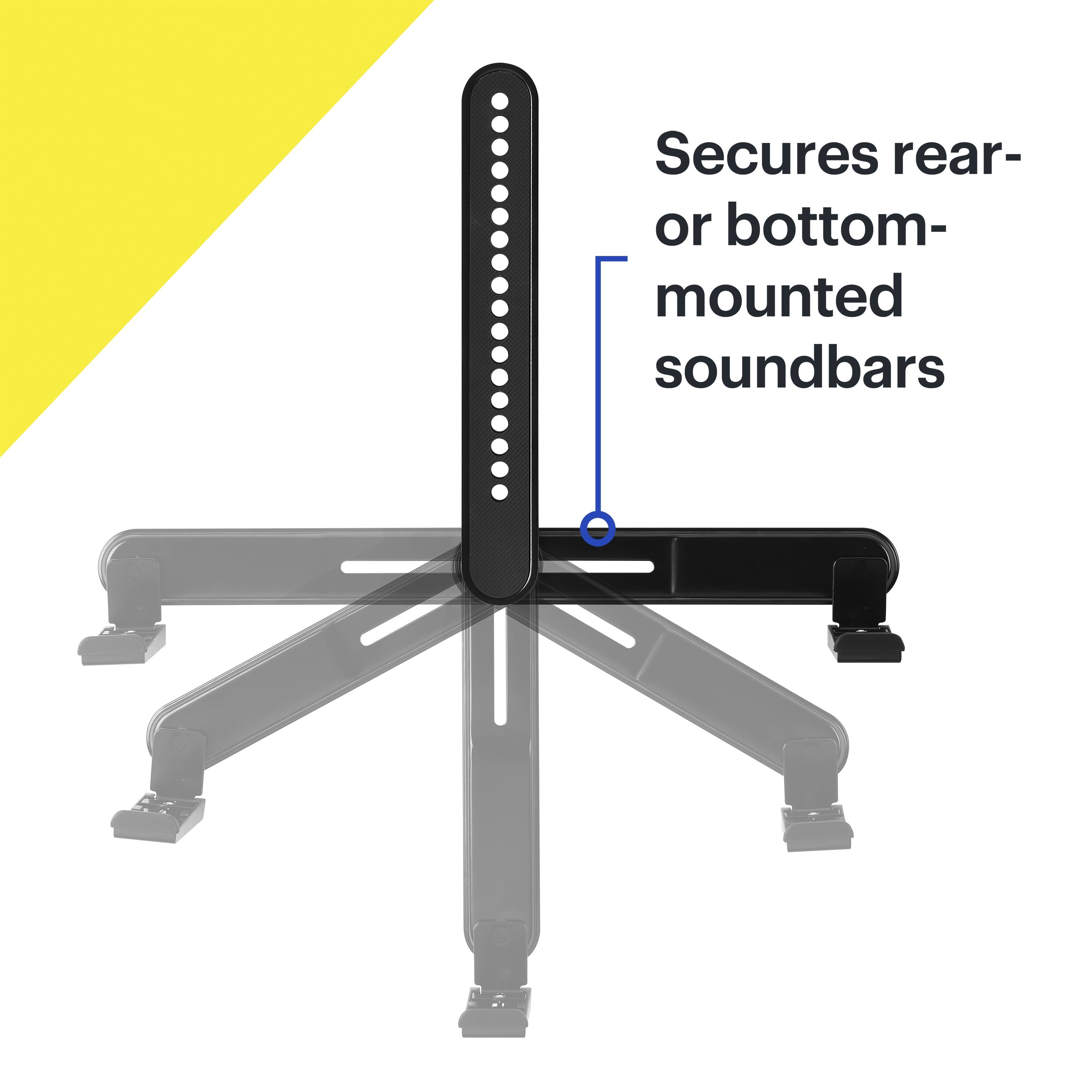 Secures rear- or bottom-mounted soundbars