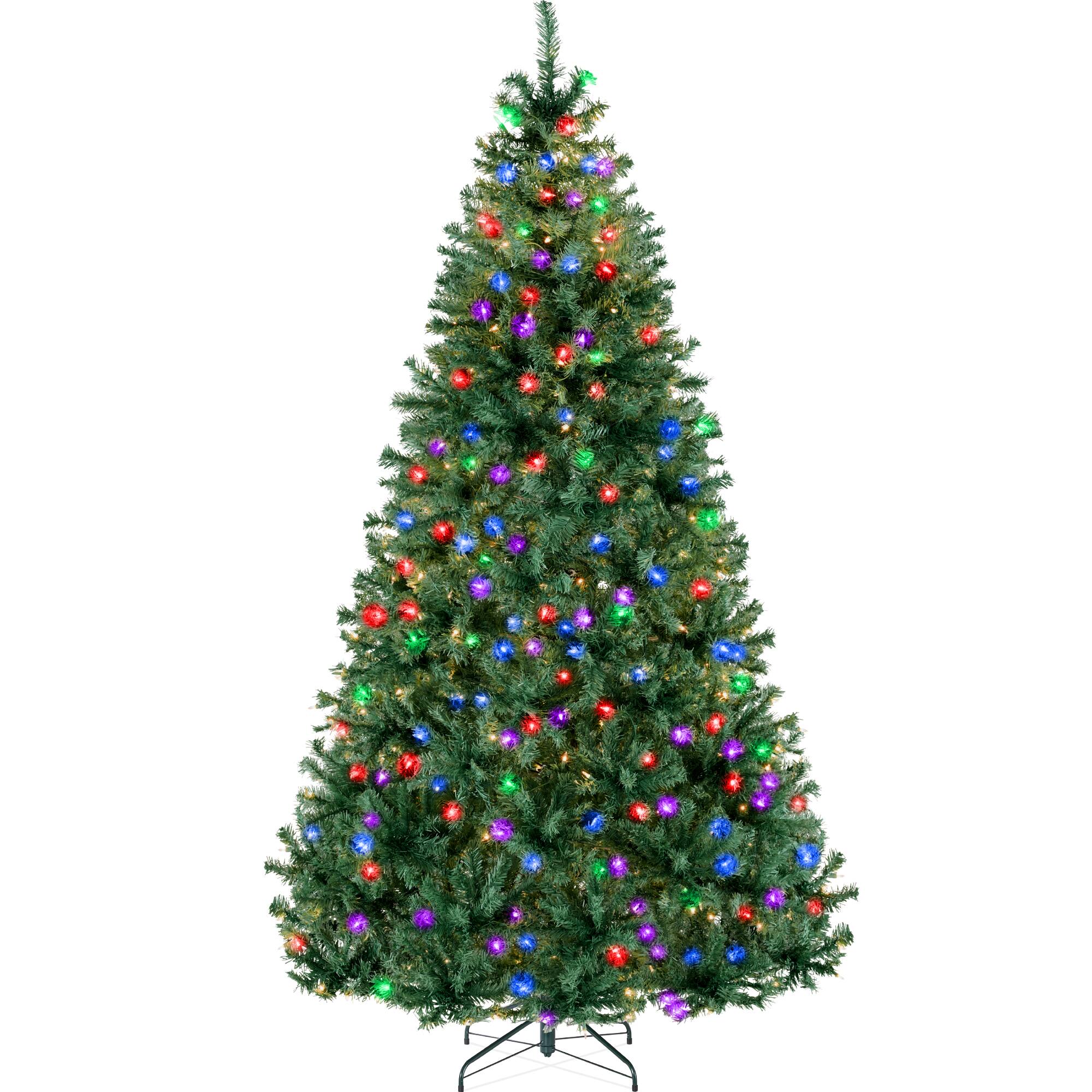 Best Choice Products - 6ft Pre-Lit Premium Hinged Artificial Christmas Pine Tree w/ 1,000 Tips, 250 LED Lights, Metal Base - Multi-Color Lights