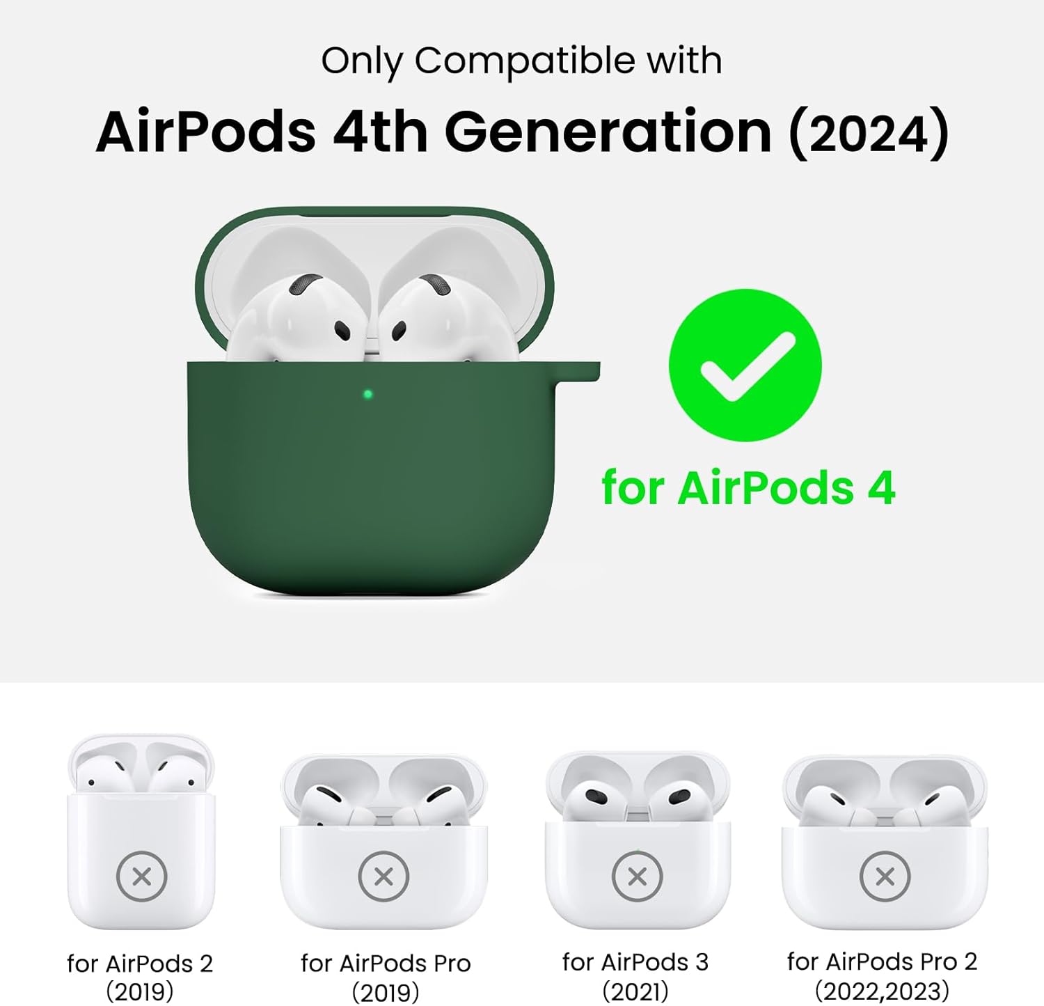 Only Compatible with AirPods 4th Generation (2024) for AirPods 4

for AirPods 2 (2019)
for AirPods Pro (2019)
for AirPods 3 (2021)
for AirPods Pro 2 (2022,2023)
