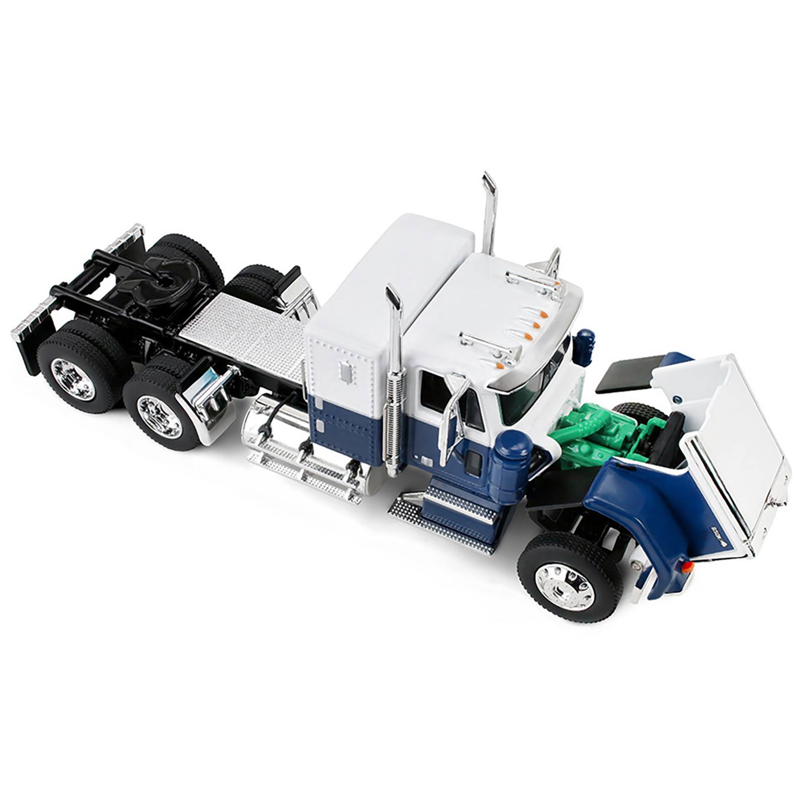 Alt View 2. First Gear - Chevrolet Bison with 34" Flat Top Sleeper & 40' Vintage Trailer with Reefer Blue and White 1/64 by First Gear.