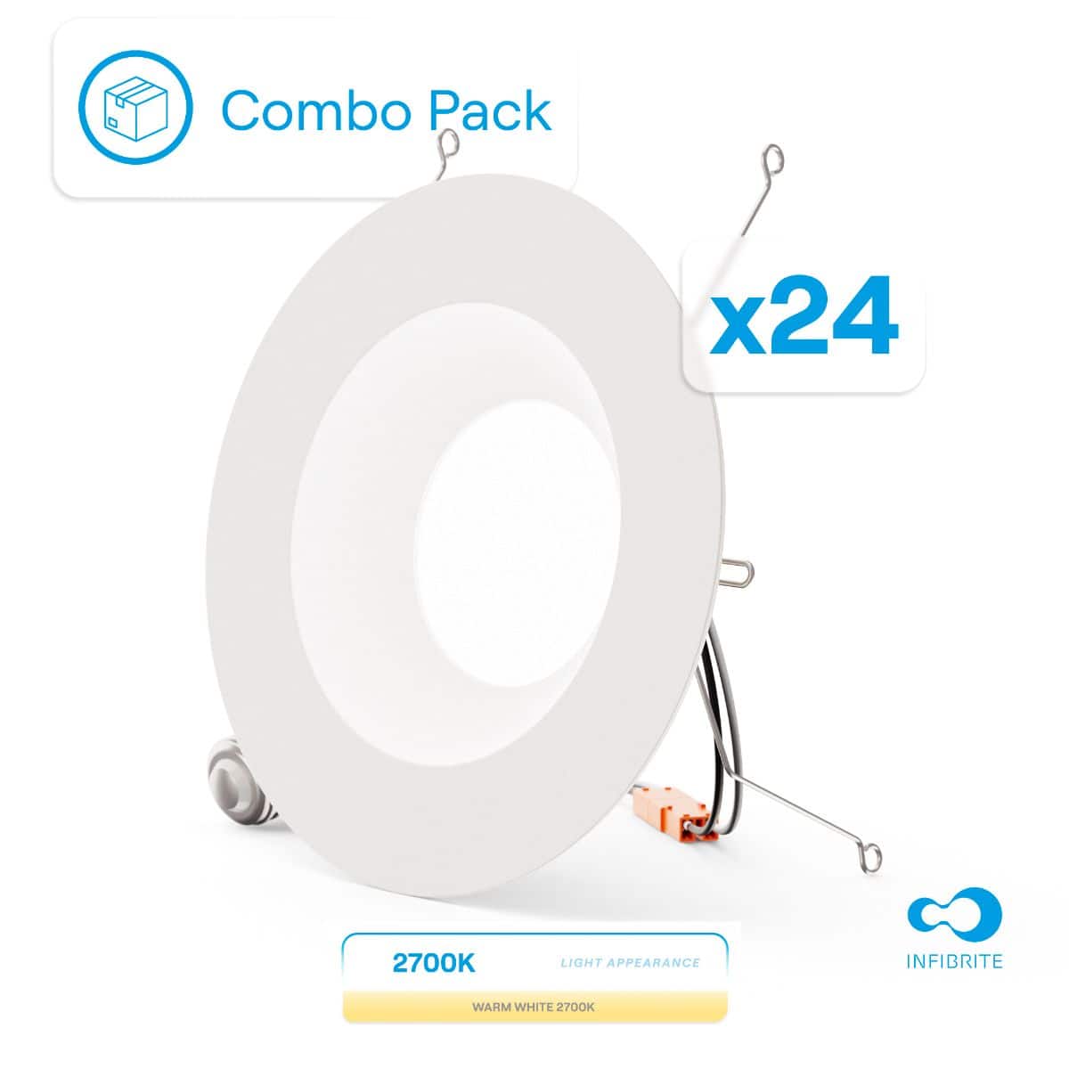 Infibrite - 6 In. Retrofit 2700K Soft Integrated LED Recessed Light Kit 12W 1100LM Remodel, Dimmable, Wet Rated (24 Pack) - White price history on PriceWatchPro