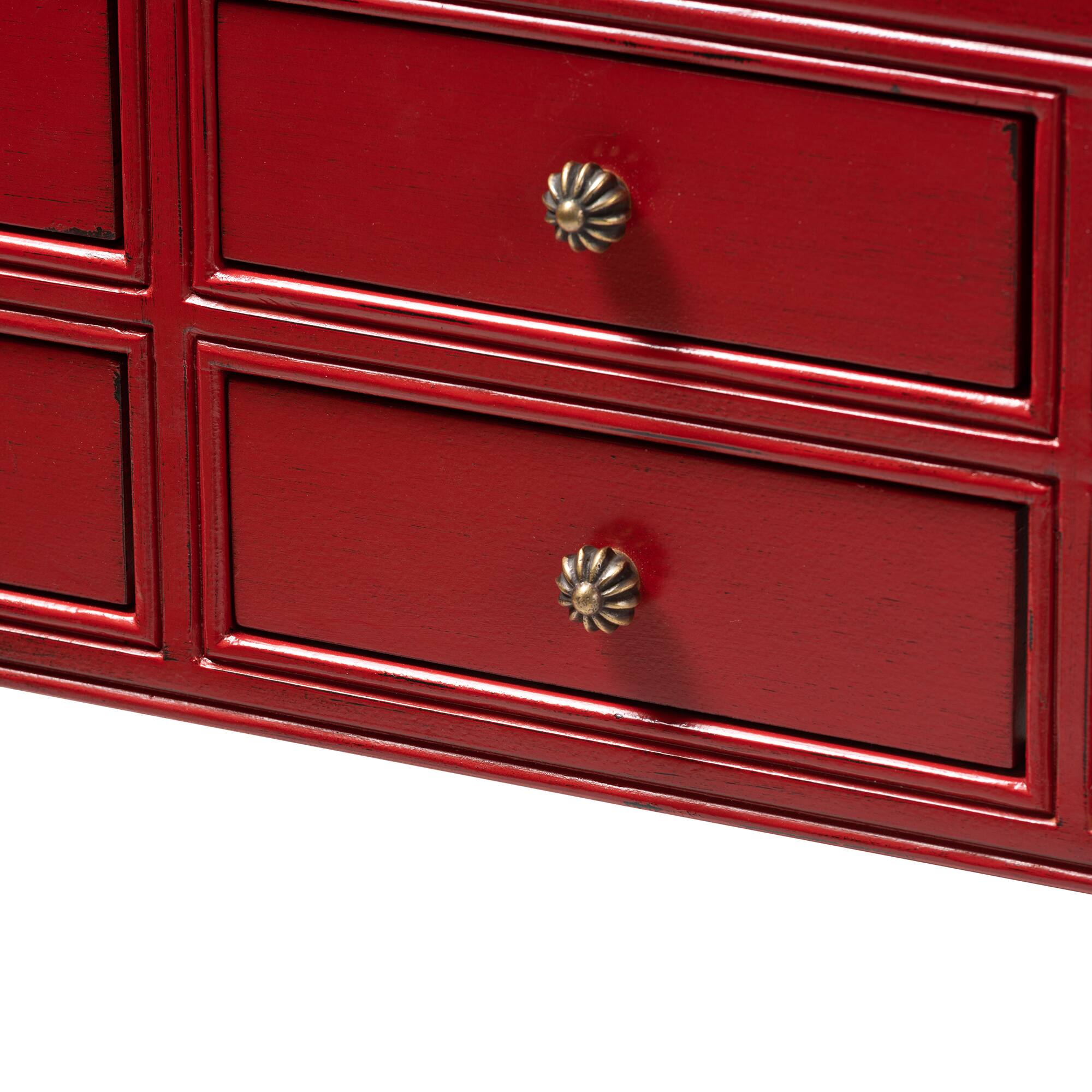 Alt View 2. Baxton Studio - Pomme Classic and Antique Finished Wood Bronze Finished Accents 6-Drawer Console Table - Red.