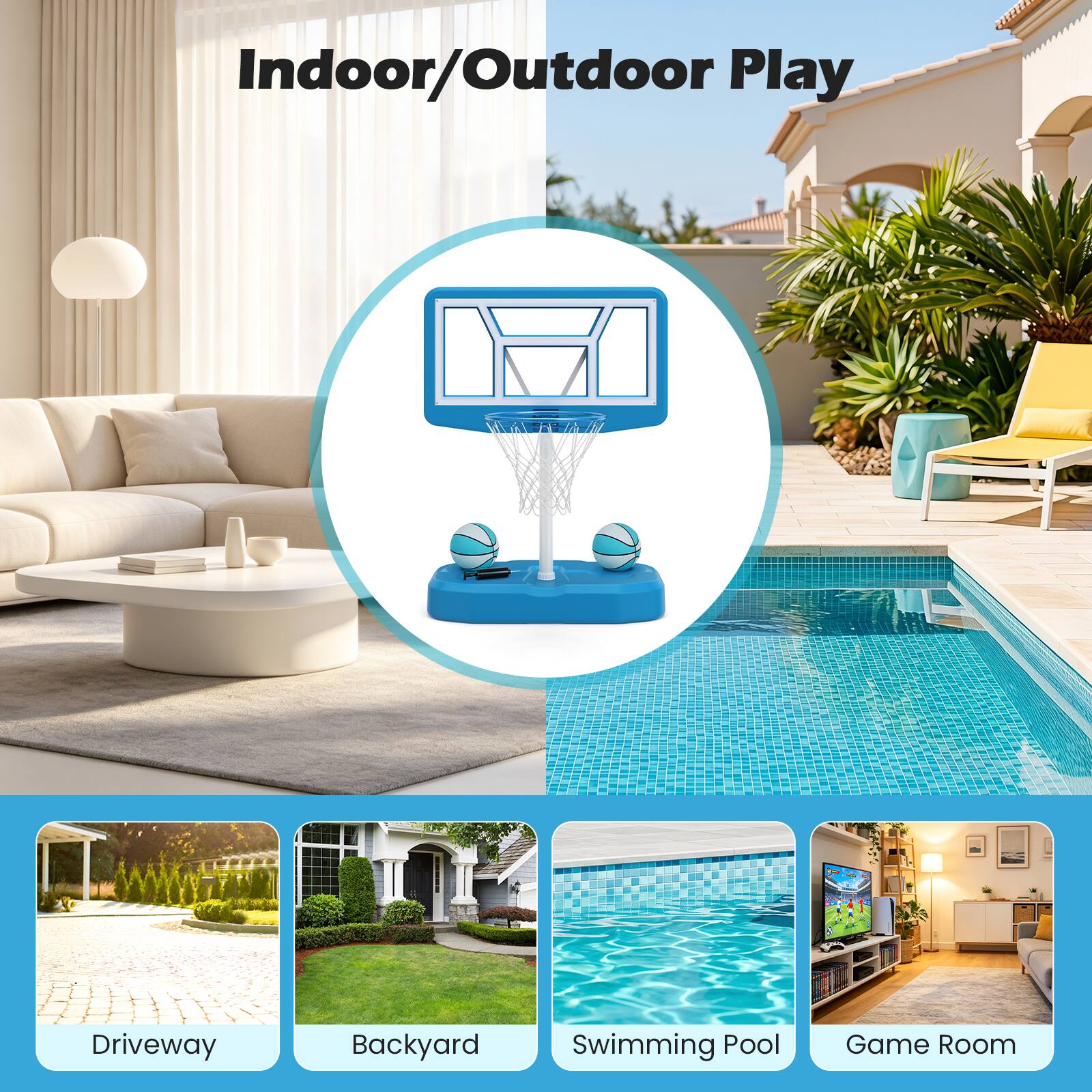 Indoor/Outdoor Play

- Driveway
- Backyard
- Swimming Pool
- Game Room