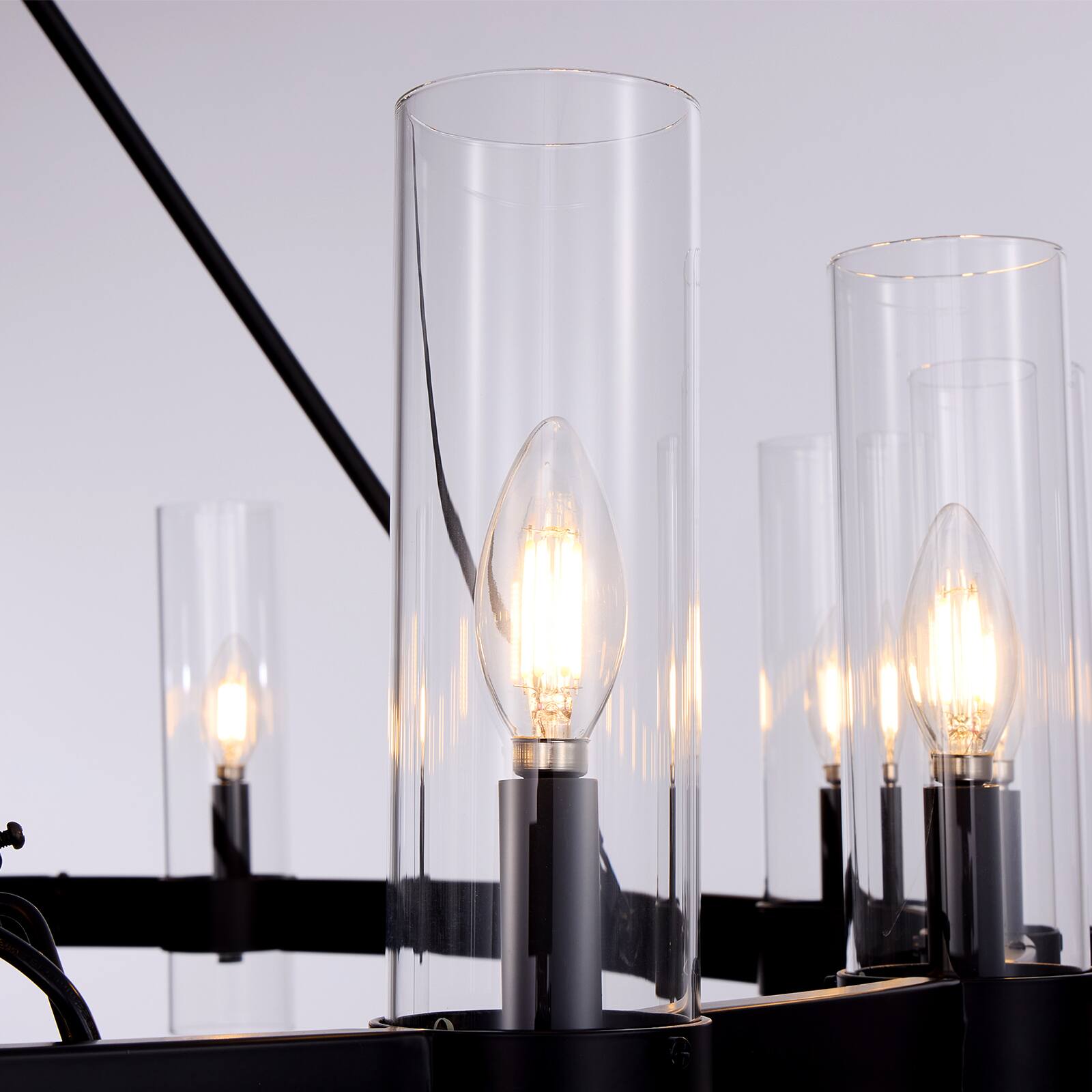 Alt View 7. Siljoy - 48 Inch 16 Light Black Wrought Iron Wagon Wheel Chandelier Clear Cylinder Candle Pendant Light for Dining Room Island - Black.