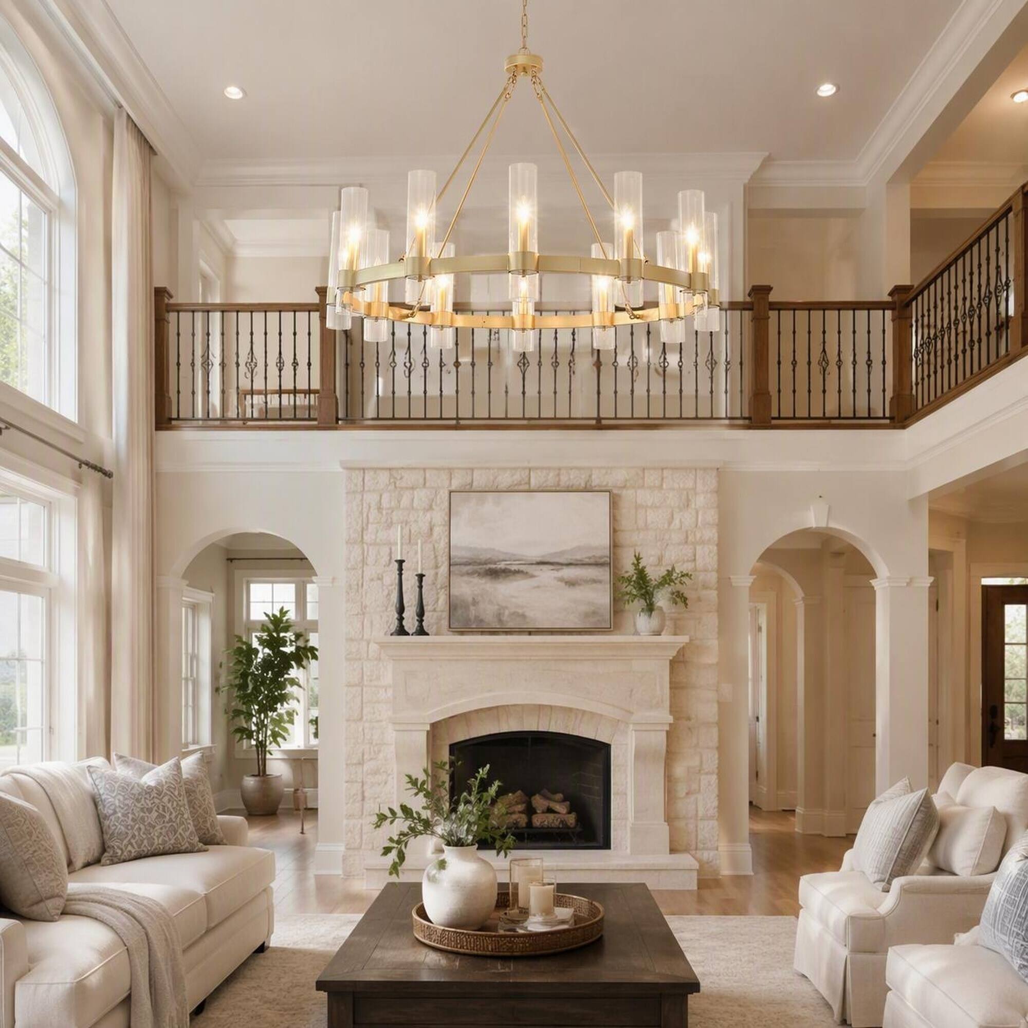 Angle. RYHNUYNE - 39.4-Inch Gold Wagon Wheel Chandelier, 12-Light Pendant with Seeded Glass Shades, Adjustable Chain for Dining Room.